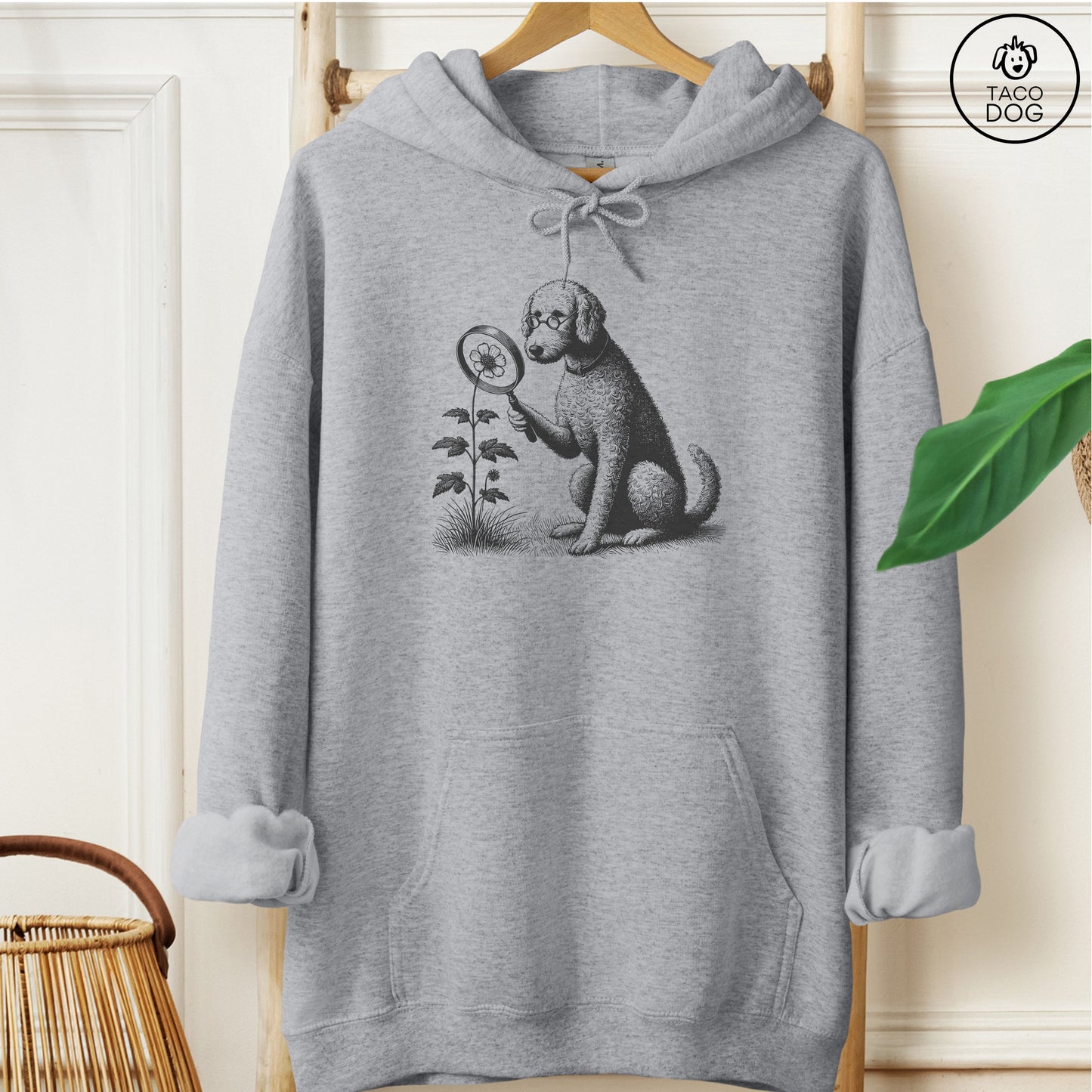 Doodle Botanist Flower Hoodie Graphite Heather Taco-Dog