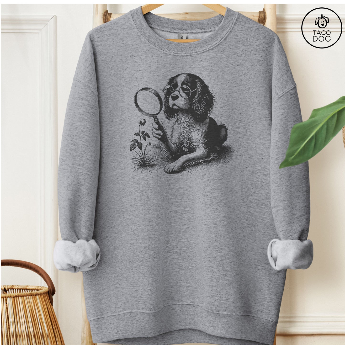Cavalier King Charles Spaniel Botanist Flower Sweatshirt Graphite Heather Taco-Dog