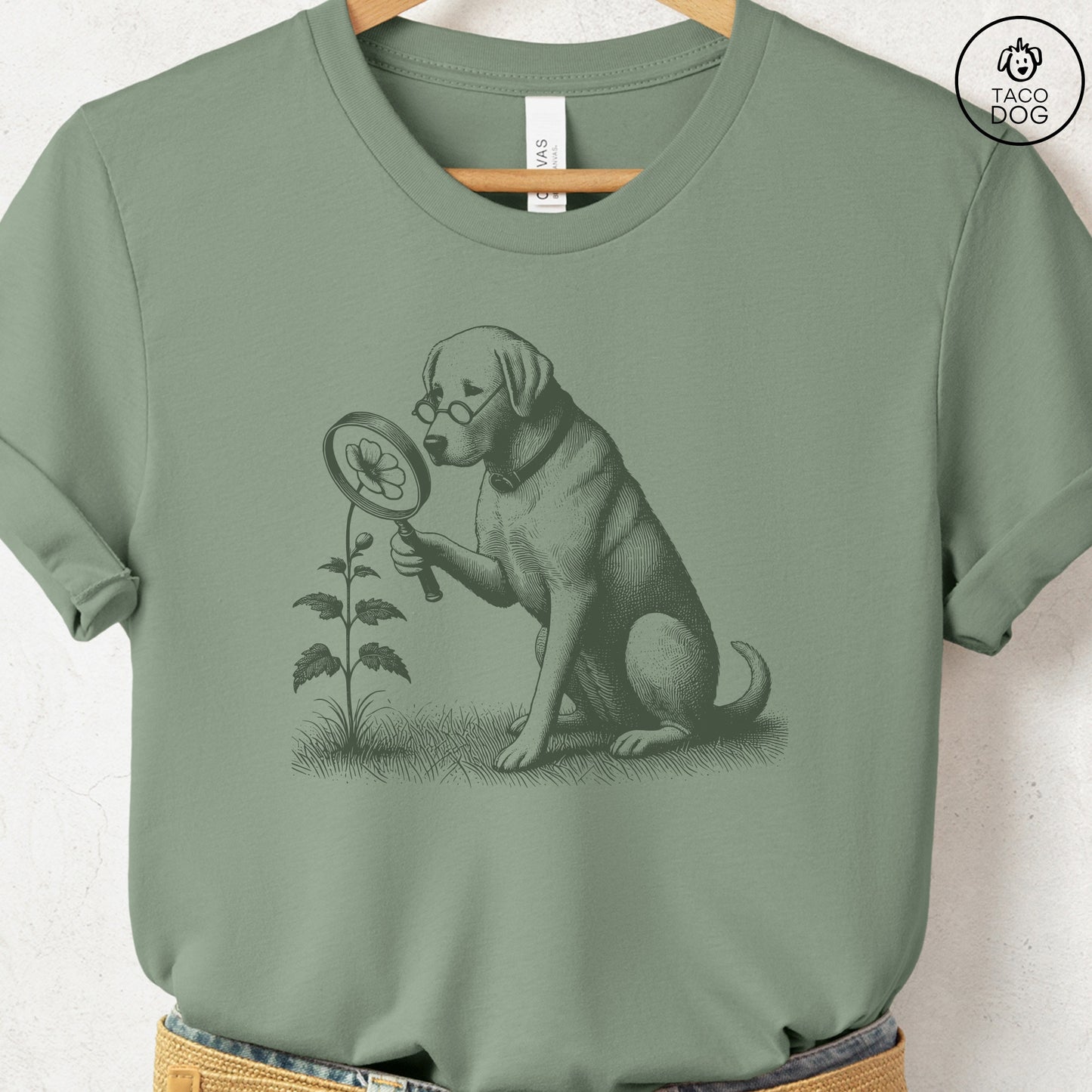 Labrador Retriever Lab Botanist Flower T-Shirt Sage Taco-Dog