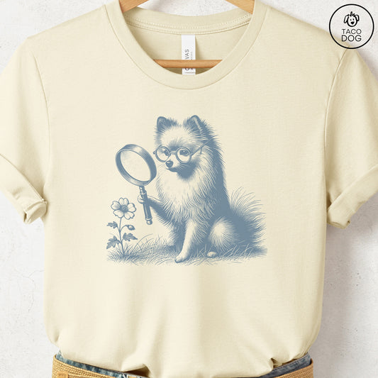 Pomeranian Botanist Flower T-Shirt Natural Taco-Dog
