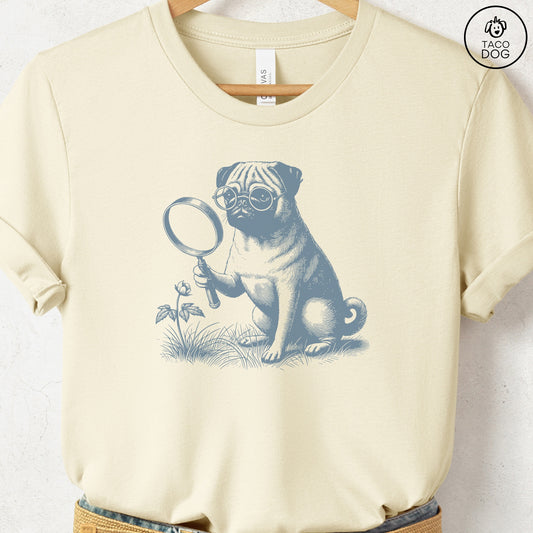 Pug Botanist Flower T-Shirt Natural Taco-Dog