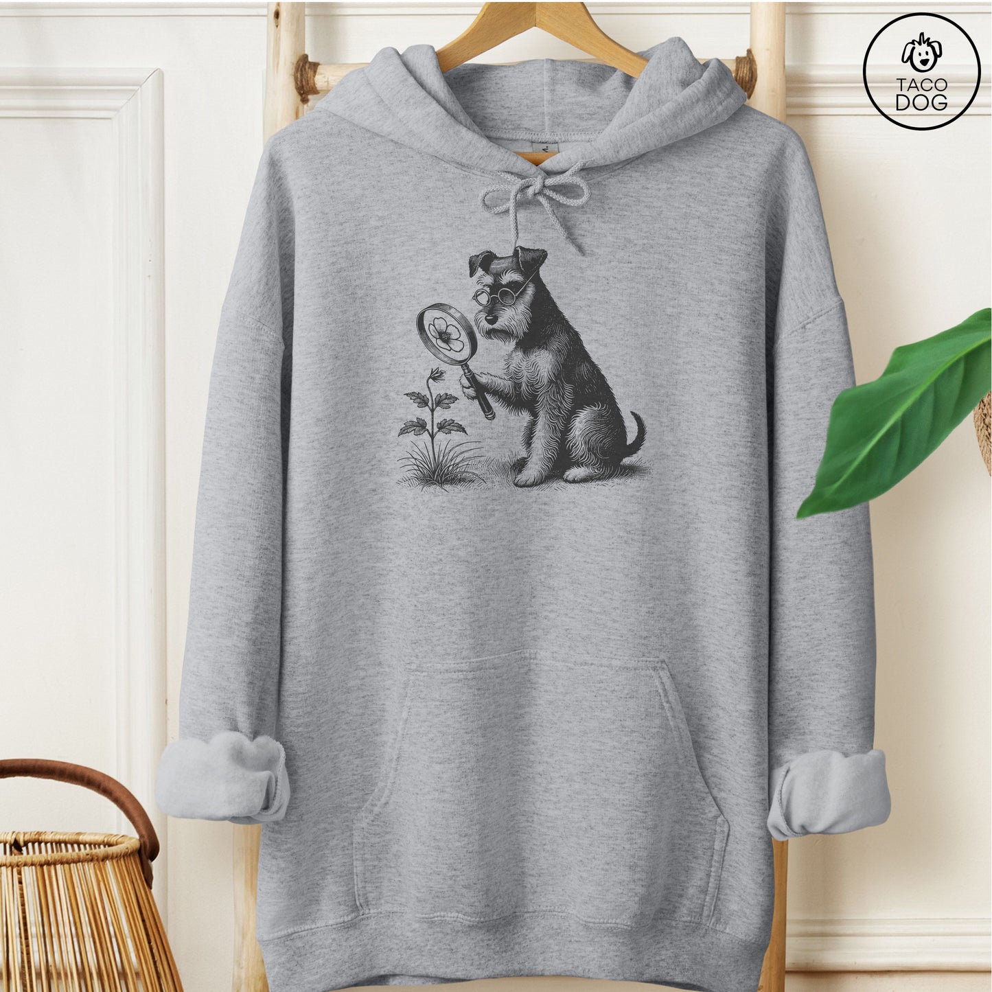 Schnauzer Botanist Flower Hoodie Graphite Heather Taco-Dog