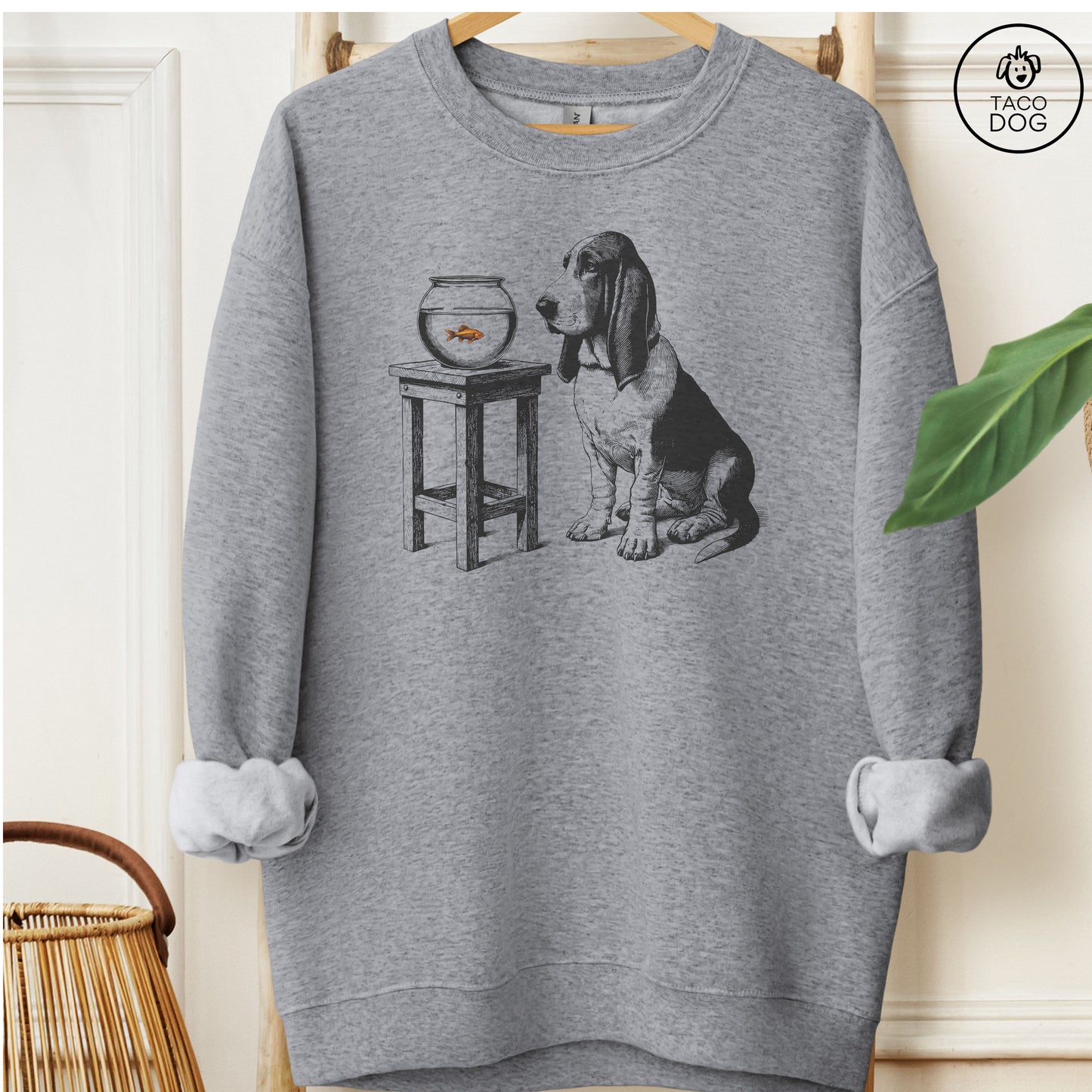 Basset Hound Goldfish Sweatshirt Graphite Heather Taco-Dog