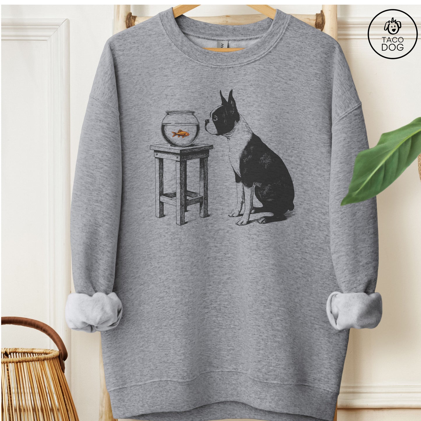 Boston Terrier Goldfish Sweatshirt Graphite Heather Taco-Dog