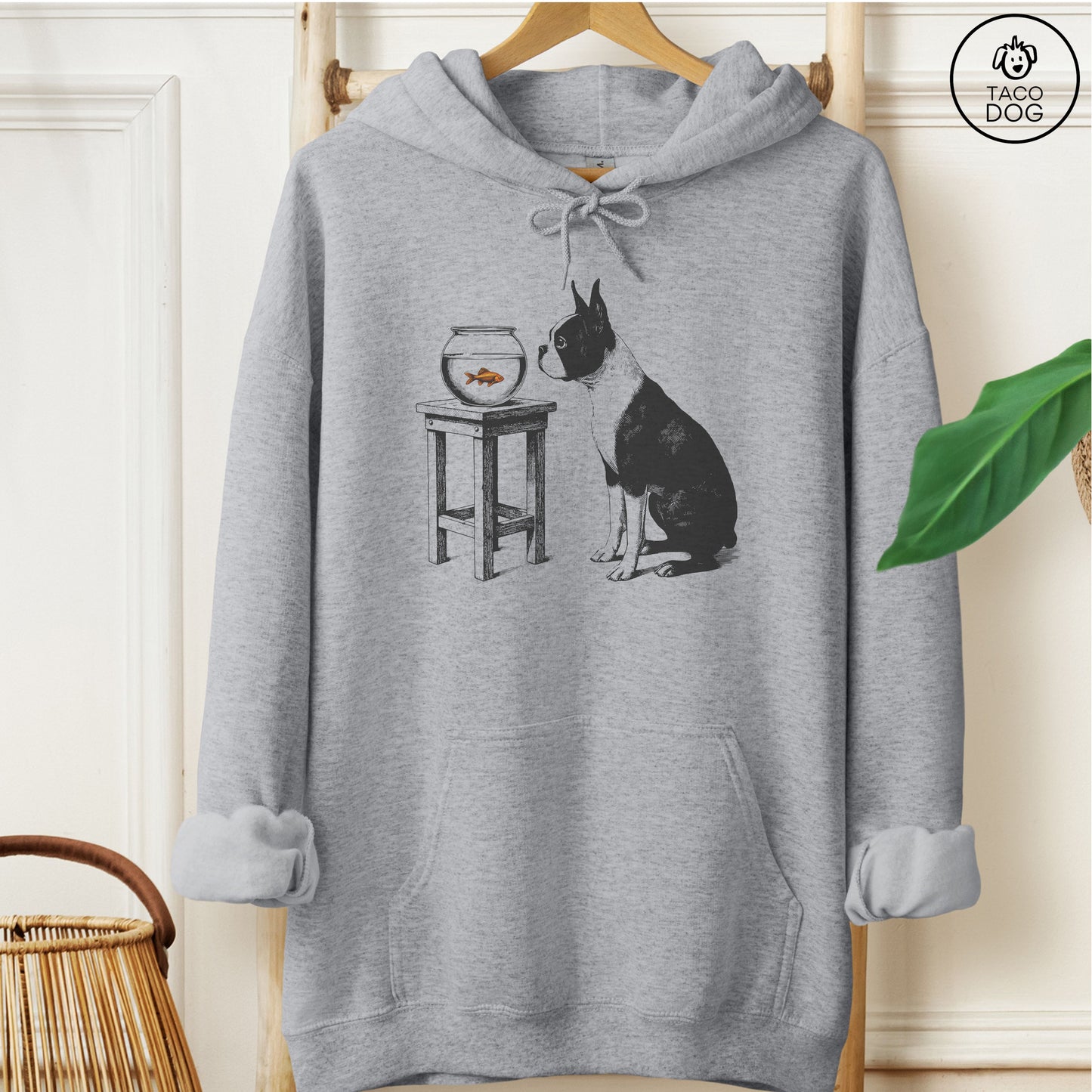 Boston Terrier Goldfish Hoodie Graphite Heather Taco-Dog