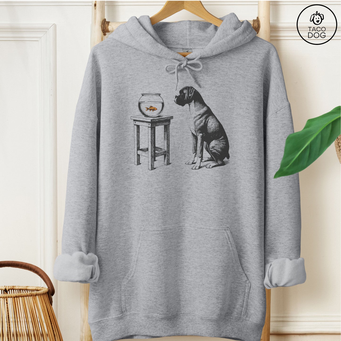 Boxer Dog Goldfish Hoodie Graphite Heather Taco-Dog