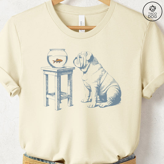 English Bulldog Goldfish T-Shirt Natural Taco-Dog