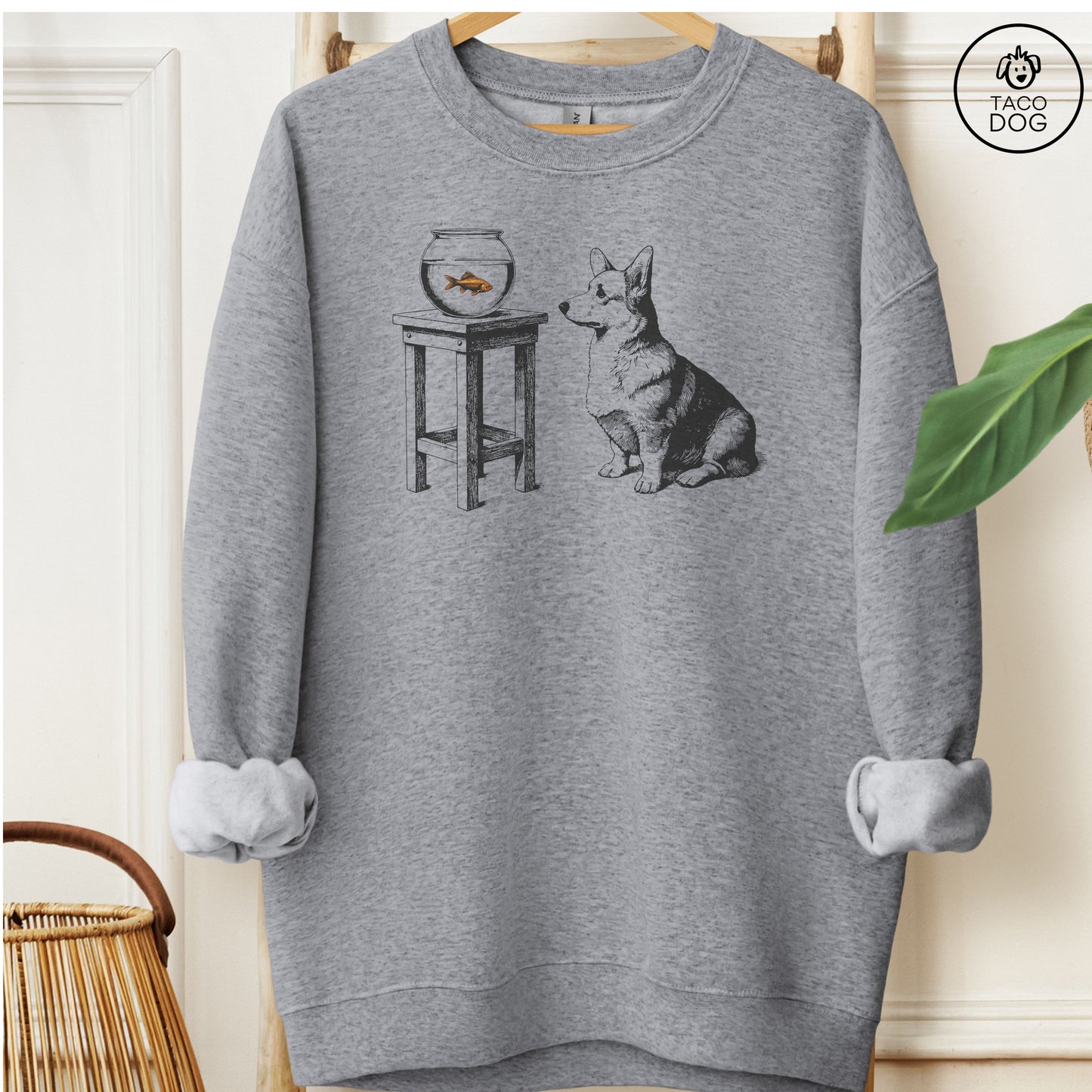 Corgi Goldfish Sweatshirt Graphite Heather Taco-Dog