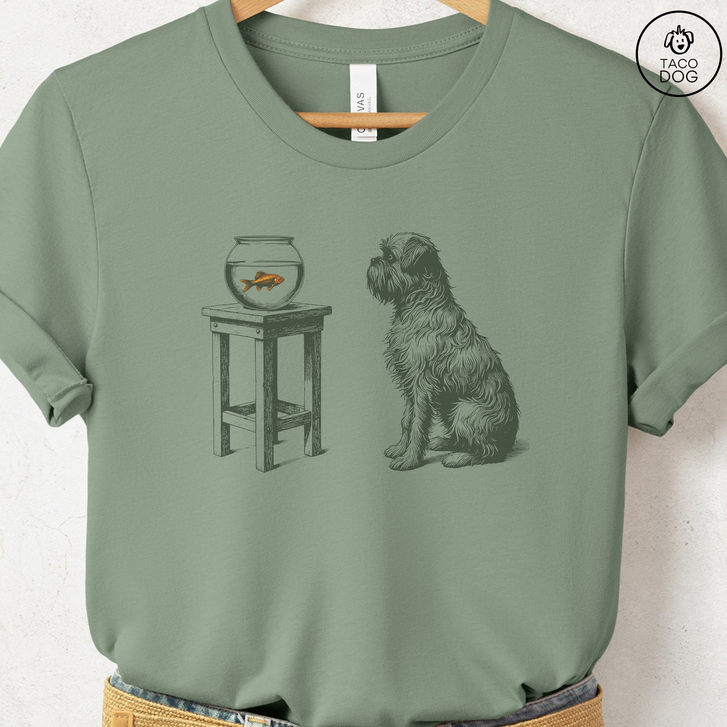 Brussels Griffon Griff Goldfish T-Shirt Sage Taco-Dog