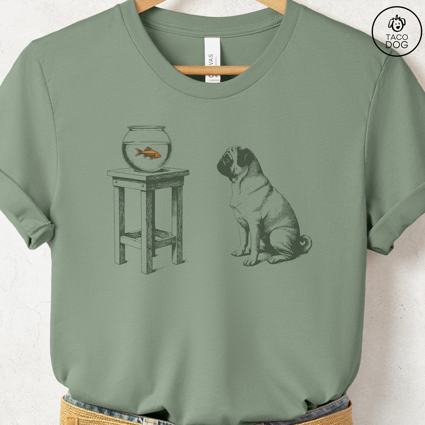 Pug Goldfish T-Shirt Sage
