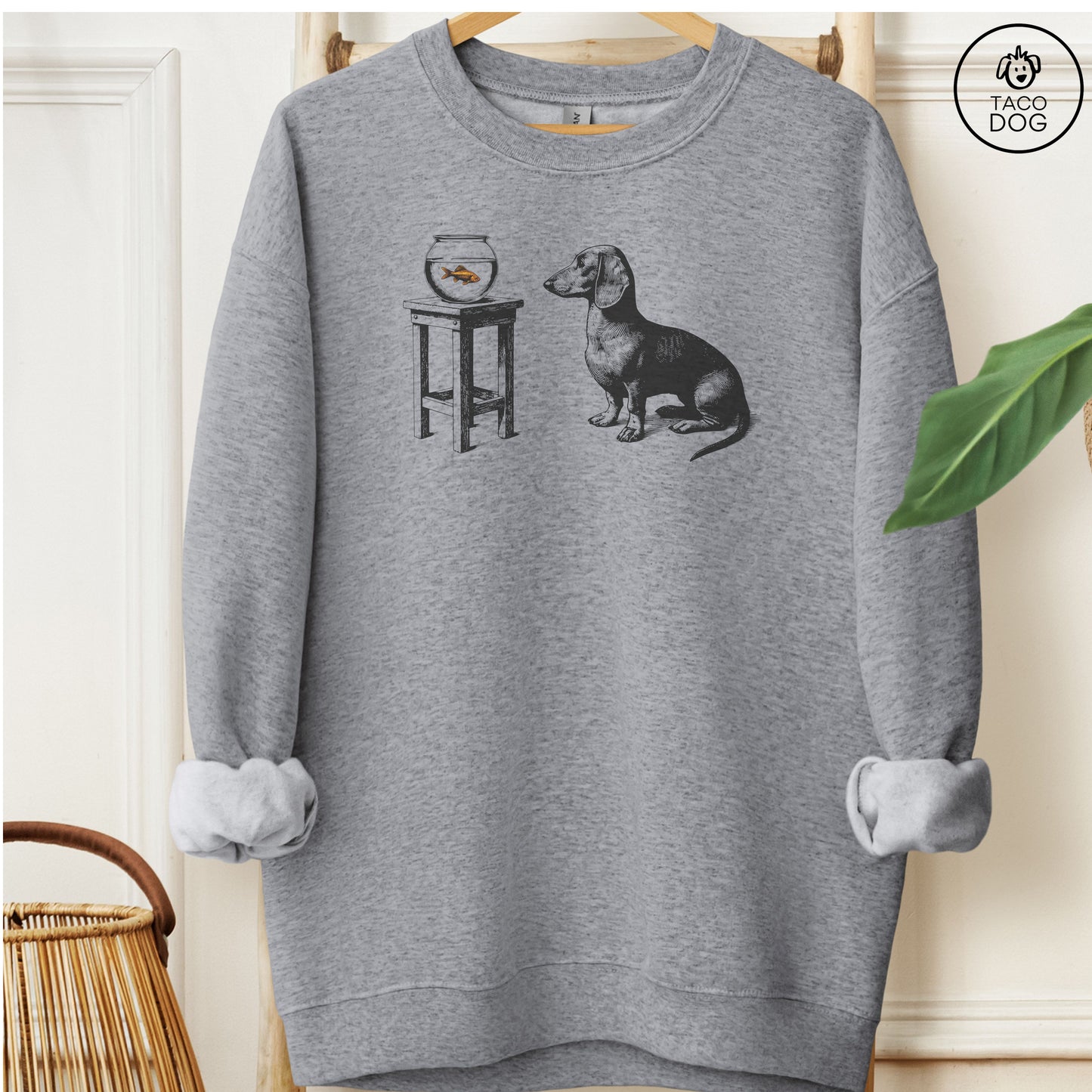 Dachshund Weenie Goldfish Sweatshirt Graphite Heather Taco-Dog