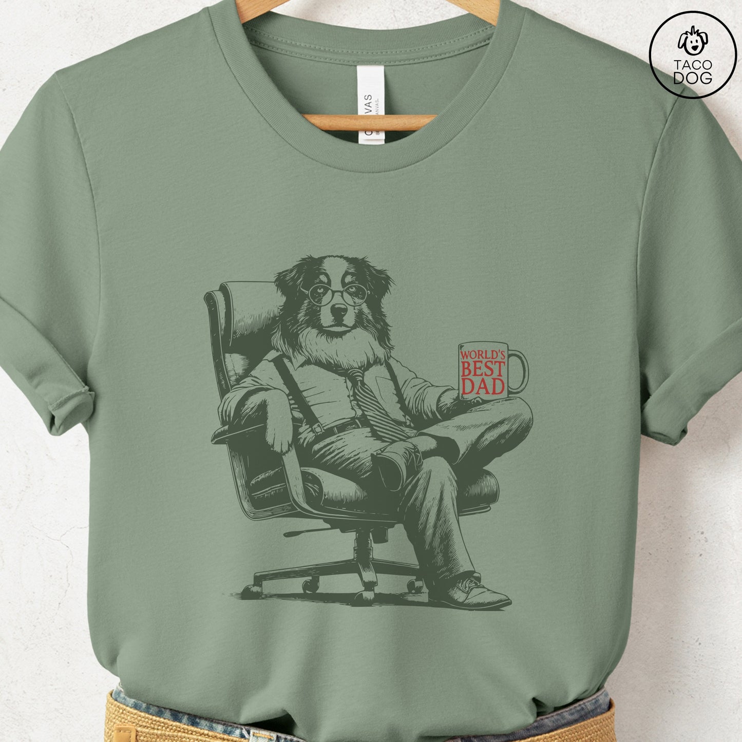 Australian Shepherd Aussie World's Best Dad Mug T-Shirt Sage Taco-Dog