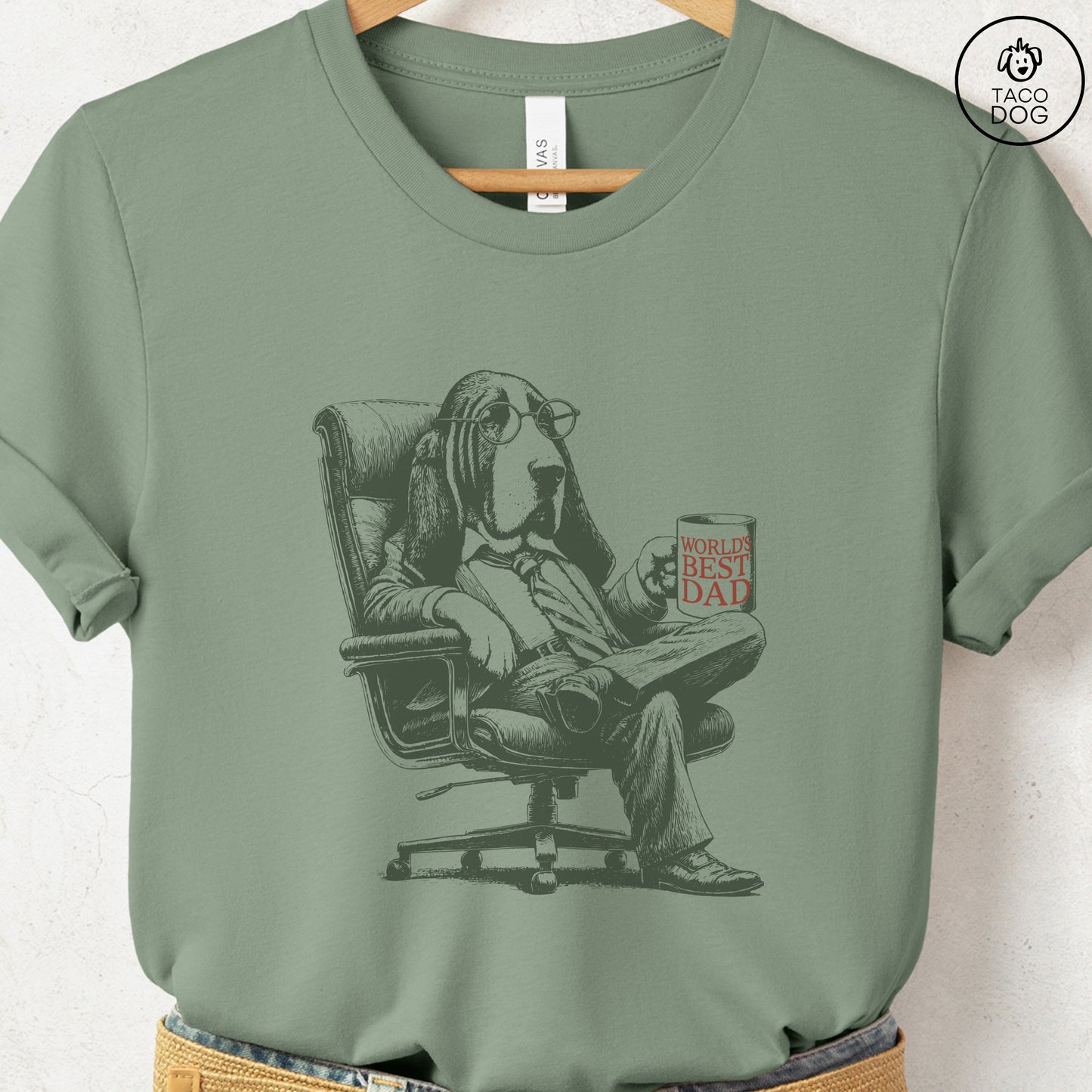 Basset Hound World's Best Dad Mug T-Shirt Sage Taco-Dog
