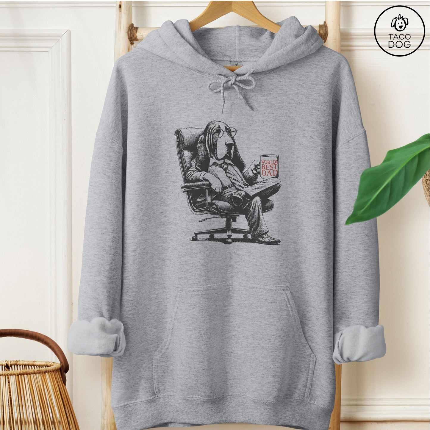 Basset Hound World's Best Dad Mug Hoodie Graphite Heather Taco-Dog