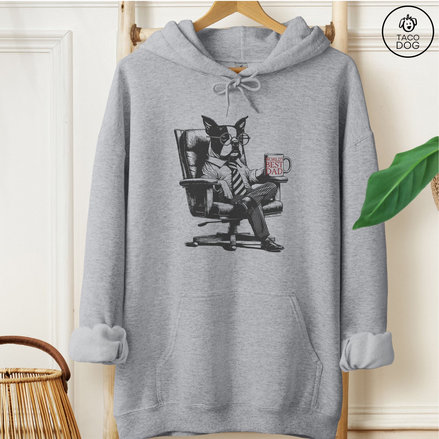 Boston Terrier World's Best Dad Mug Hoodie Graphite Heather Taco-Dog