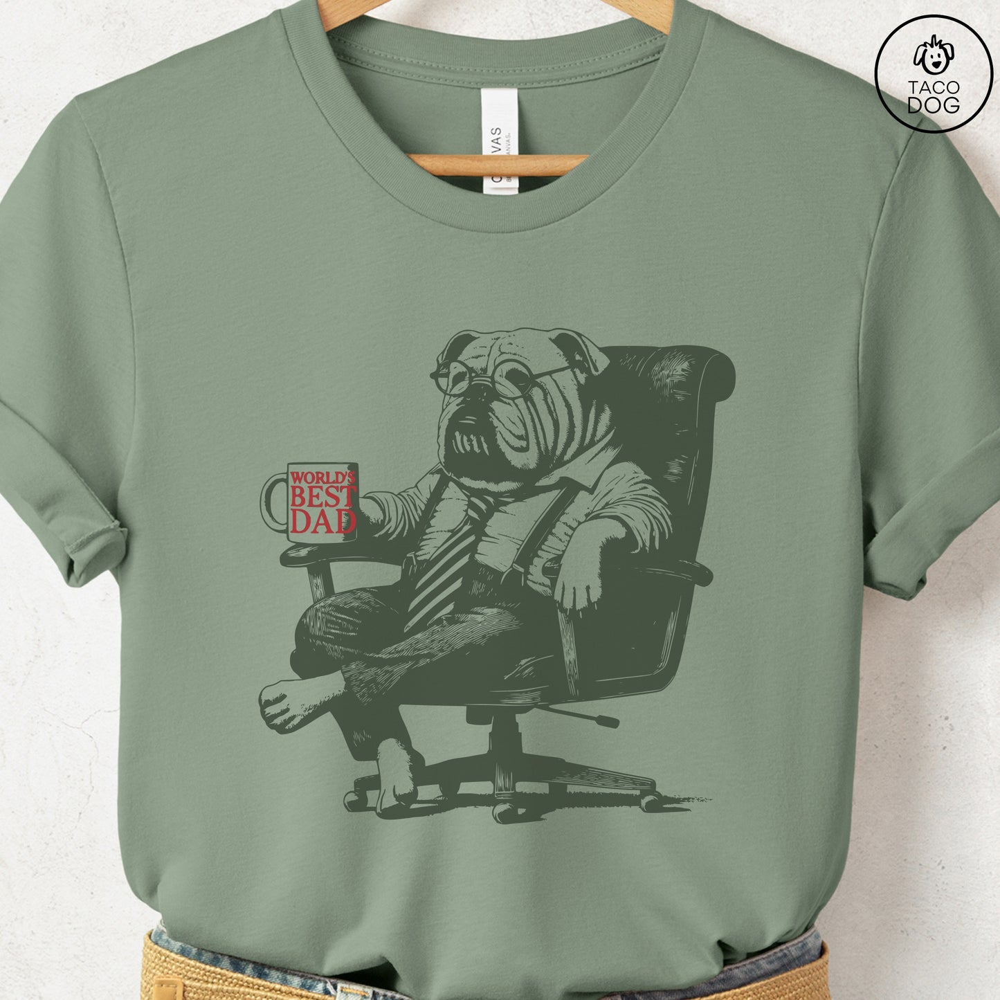 English Bulldog World's Best Dad Mug T-Shirt Sage Taco-Dog