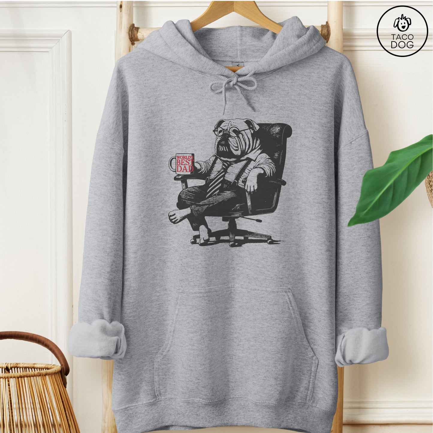 English Bulldog World's Best Dad Mug Hoodie Graphite Heather Taco-Dog