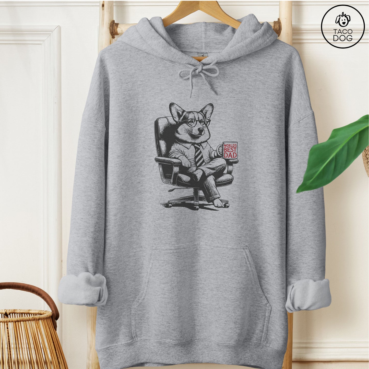 Corgi World's Best Dad Mug Hoodie Graphite Heather Taco-Dog