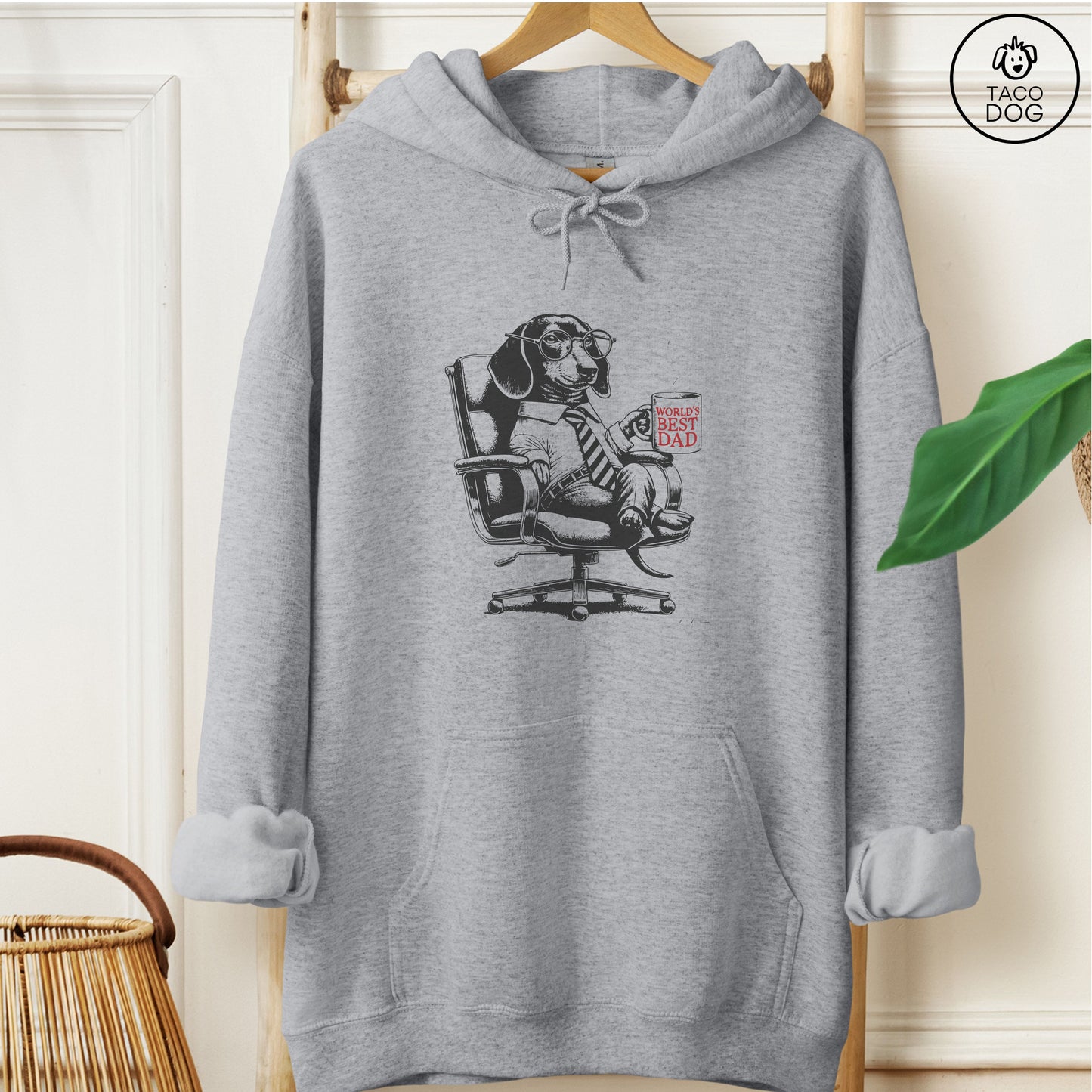 Dachshund Weenie Doxie World's Best Dad Mug Hoodie Graphite Heather Taco-Dog