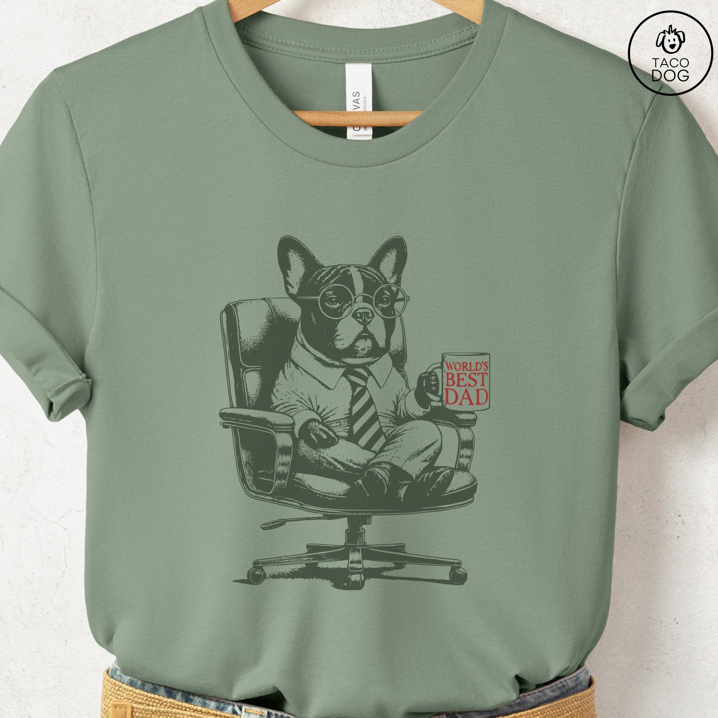 French Bulldog Frenchie World's Best Dad Mug T-Shirt Sage