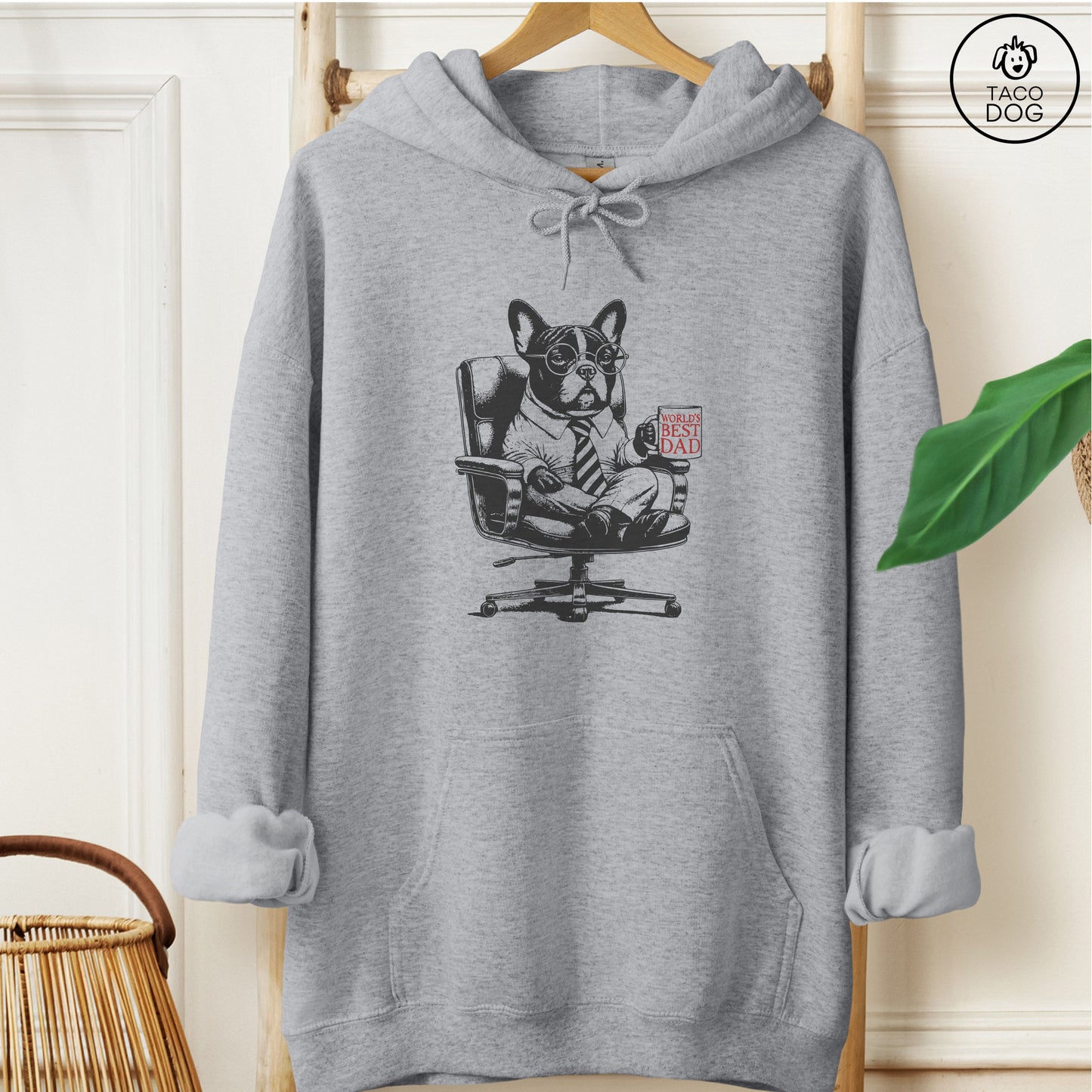 French Bulldog Frenchie World's Best Dad Mug Hoodie Graphite Heather Taco-Dog
