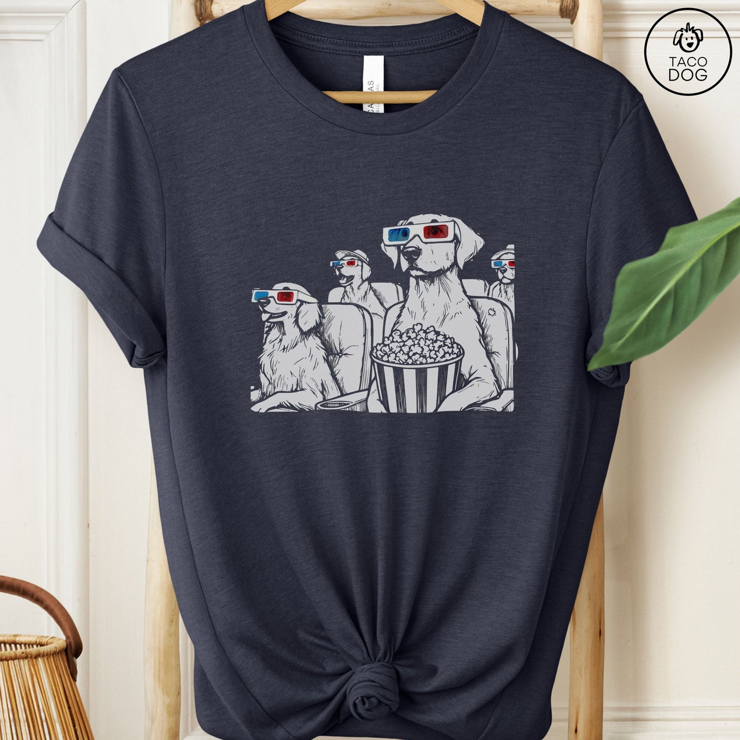 3-D Movie Dogs Cinema T-Shirt Heather Midnight Navy Taco-Dog