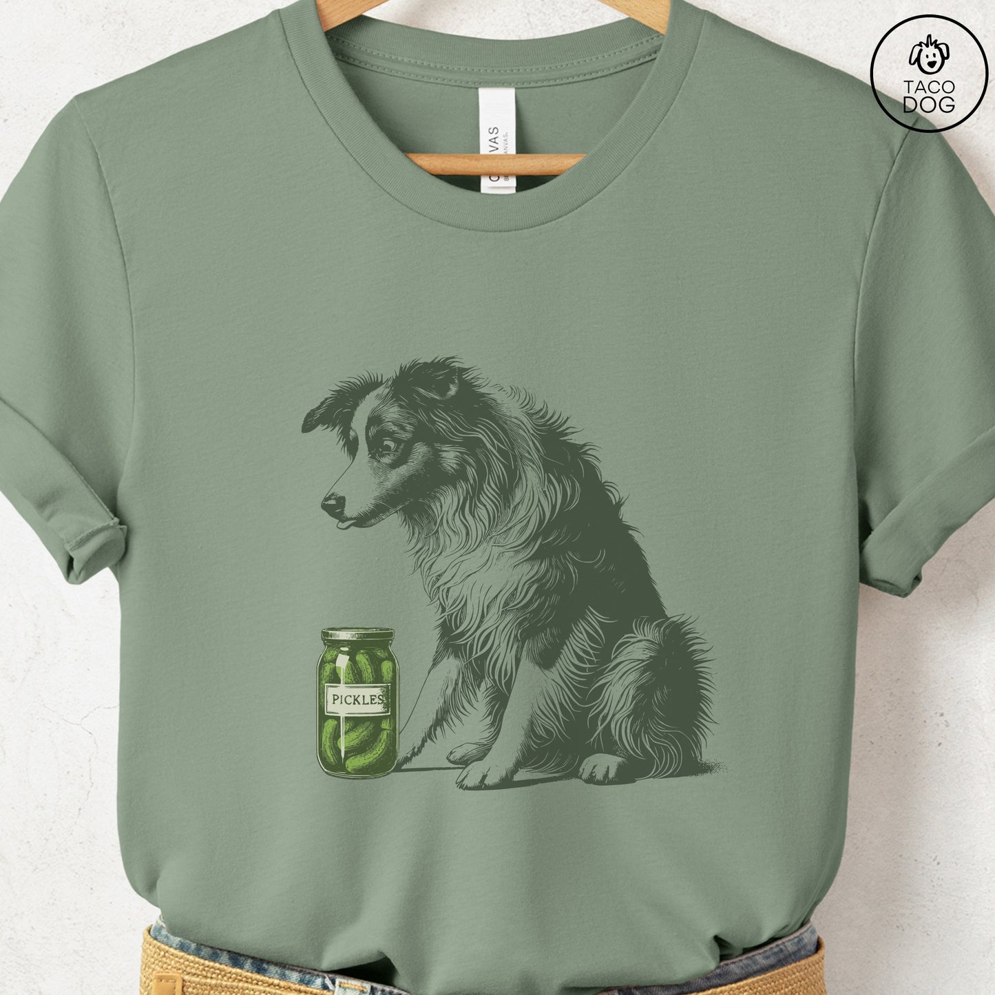 Australian Shepherd Aussie Pickles T-Shirt Sage Taco-Dog