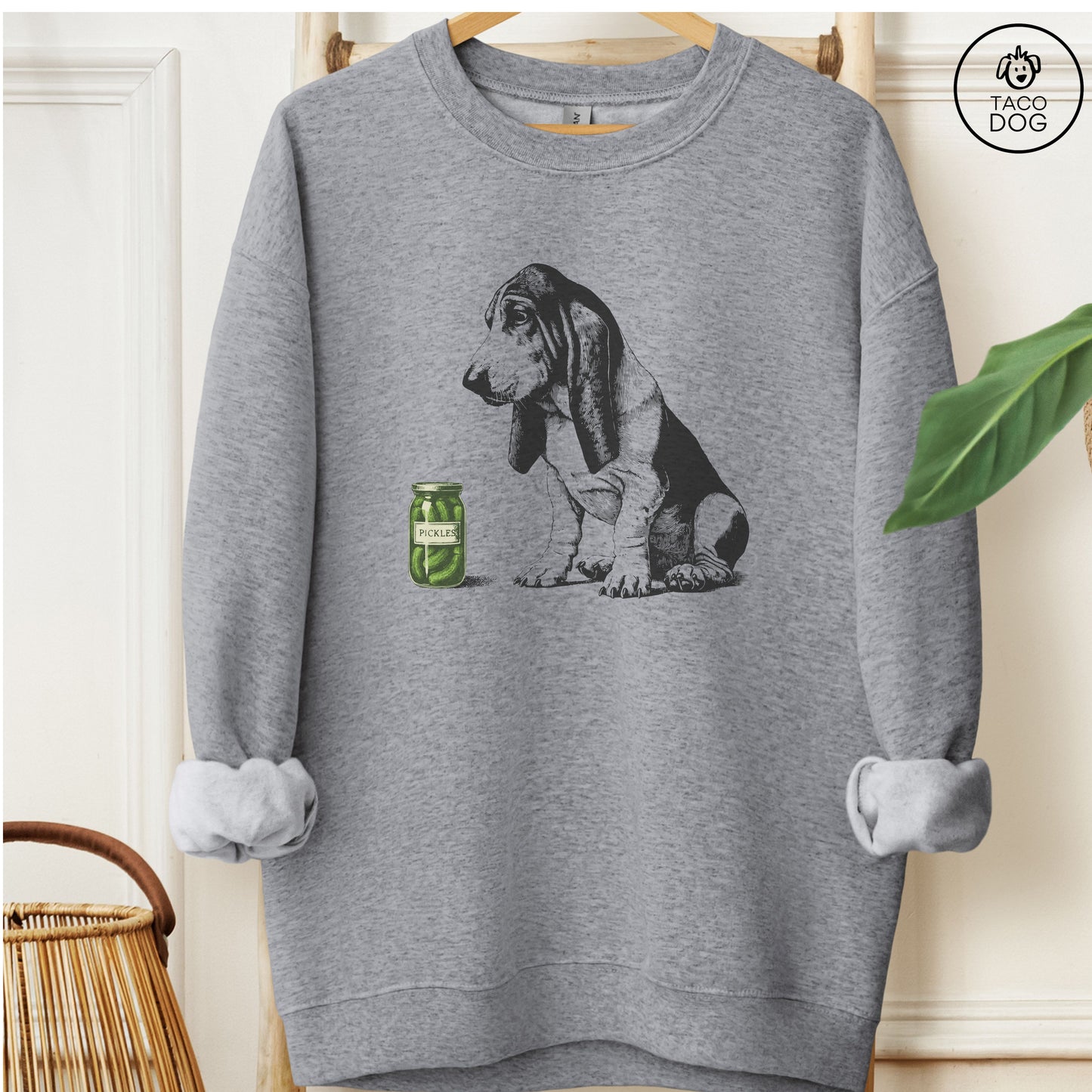 Basset Hound Pickles Sweatshirt Graphite Heather Taco-Dog