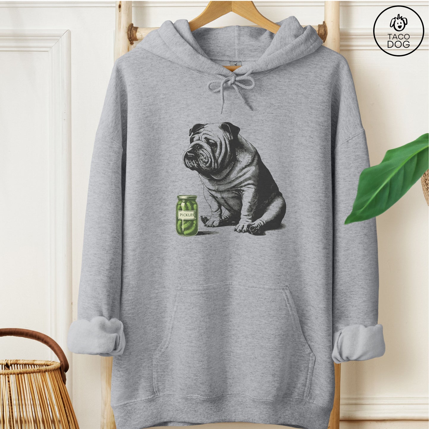 English Bulldog Pickles Hoodie Graphite Heather Taco-Dog
