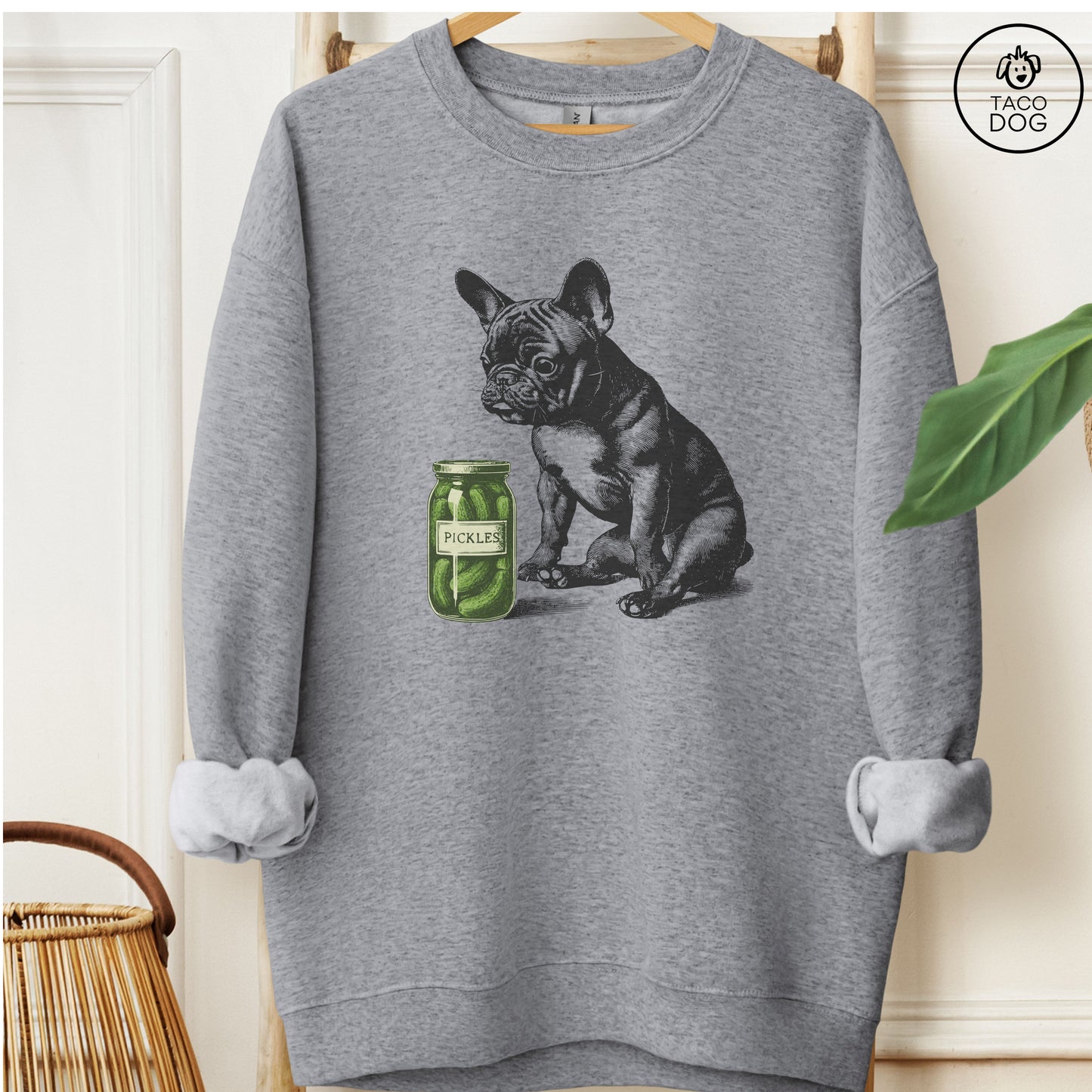 French Bulldog Frenchie Pickles Sweatshirt Graphite Heather Taco-Dog
