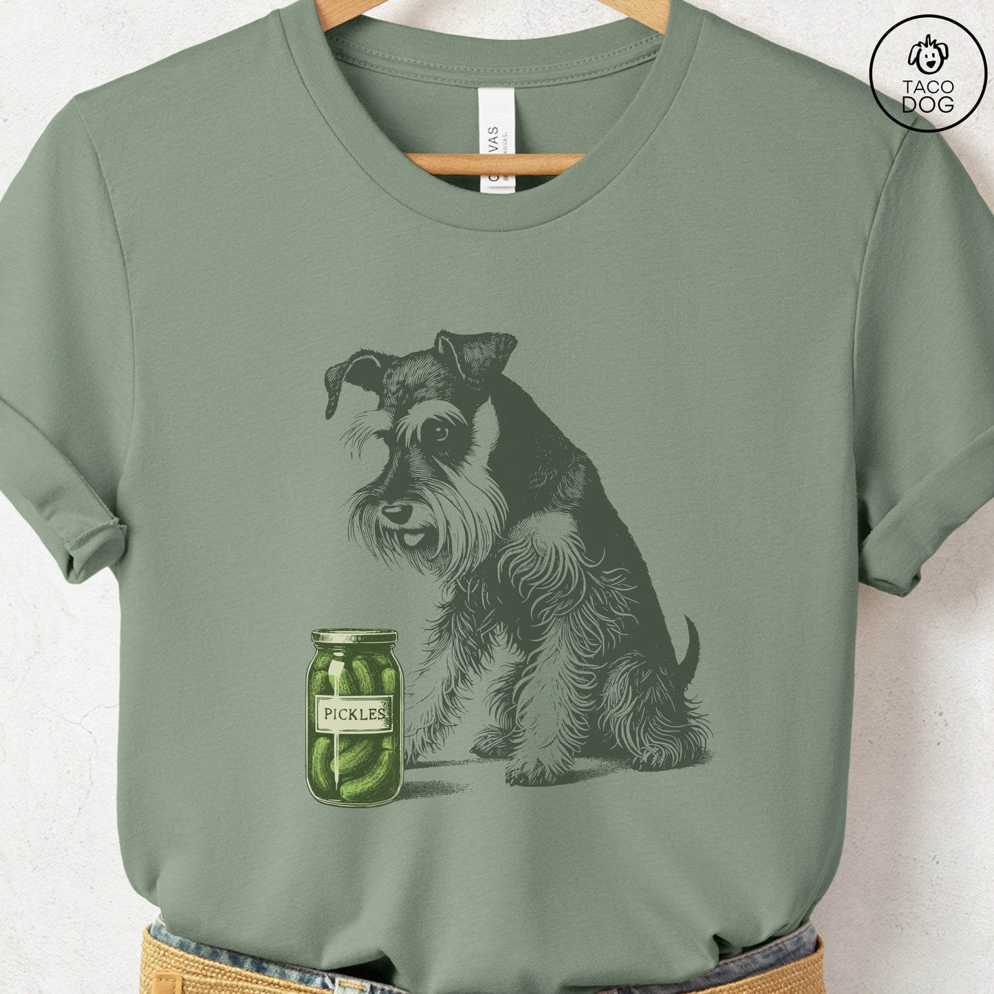 Schnauzer Pickles T-Shirt Sage Taco-Dog