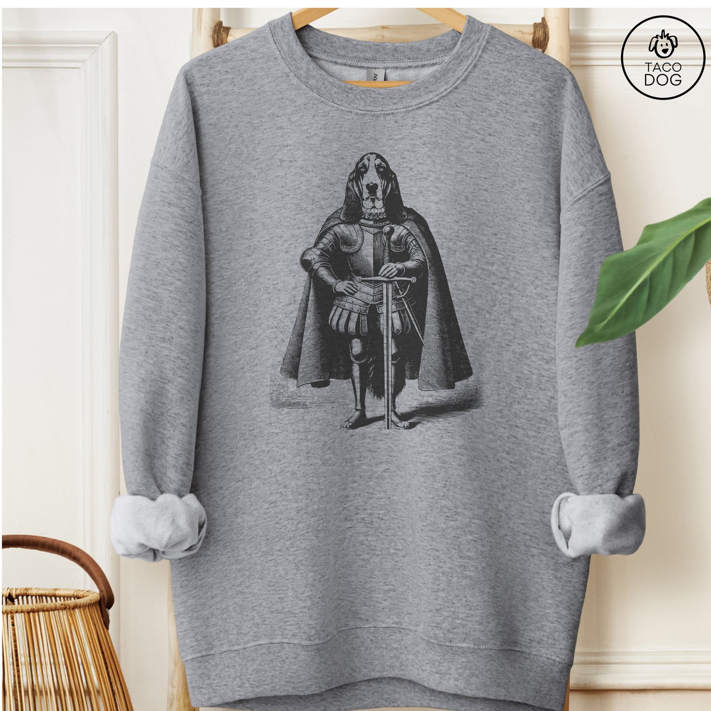 Basset Hound Knight Sweatshirt Graphite Heather Taco-Dog