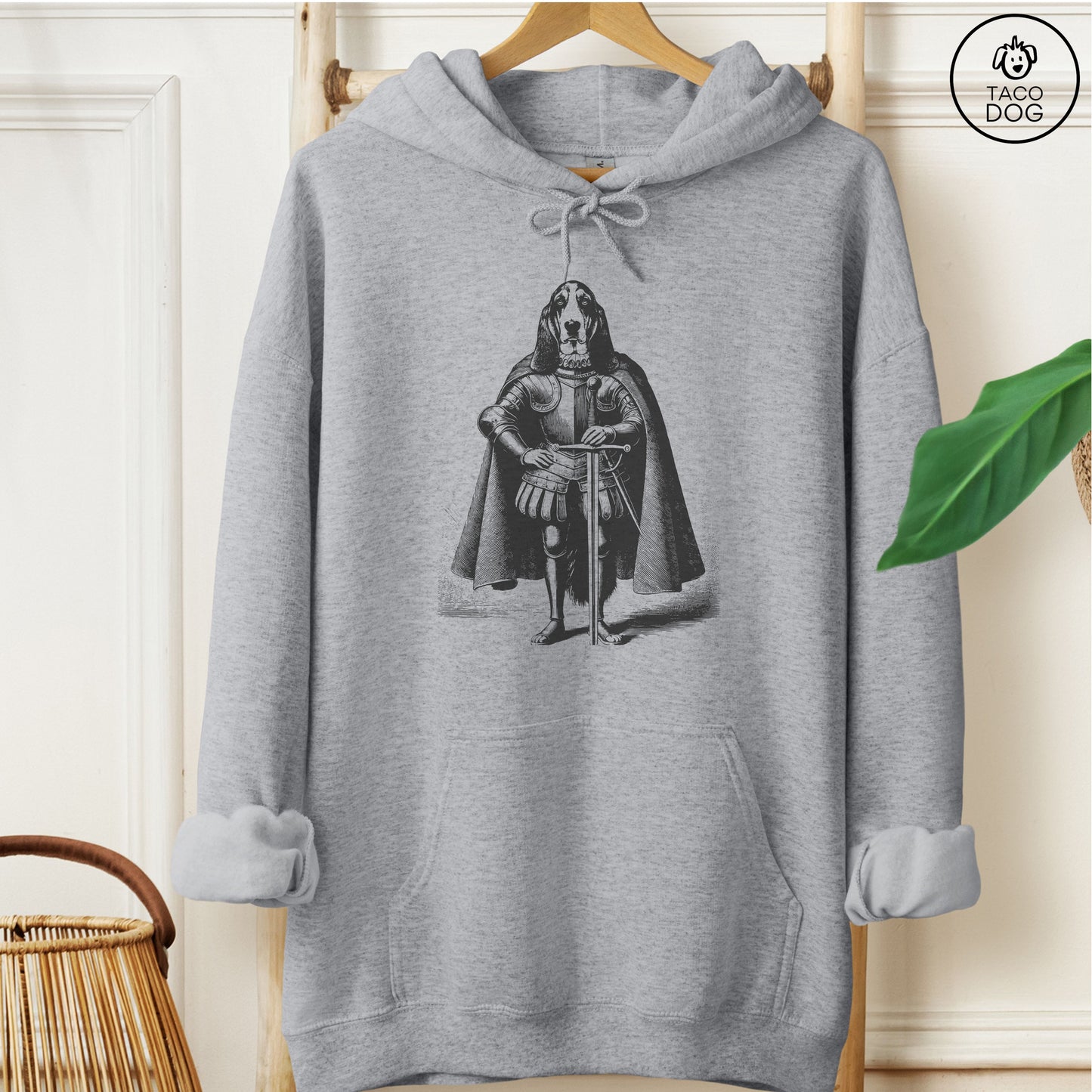 Basset Hound Knight Hoodie Graphite Heather Taco-Dog