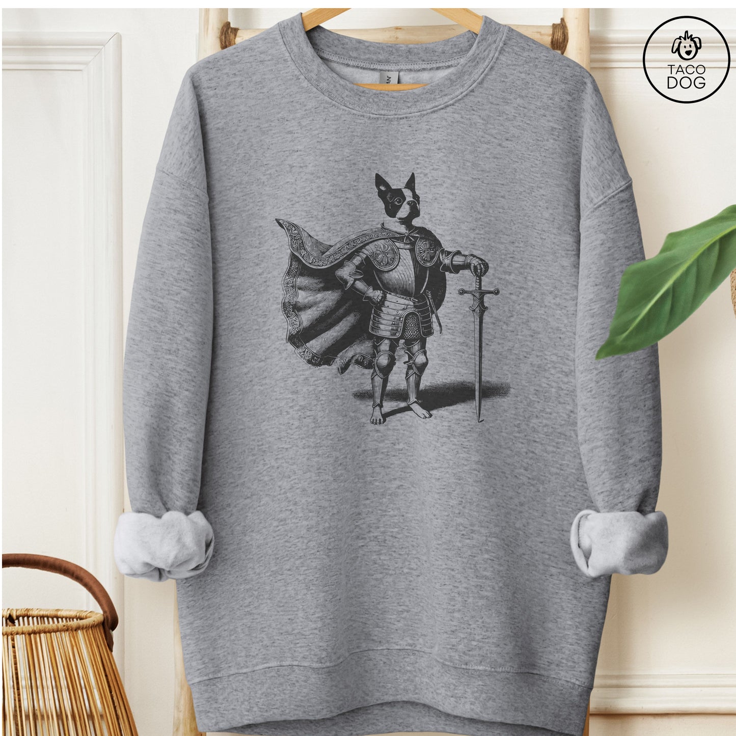 Boston Terrier Knight Sweatshirt Graphite Heather Taco-Dog