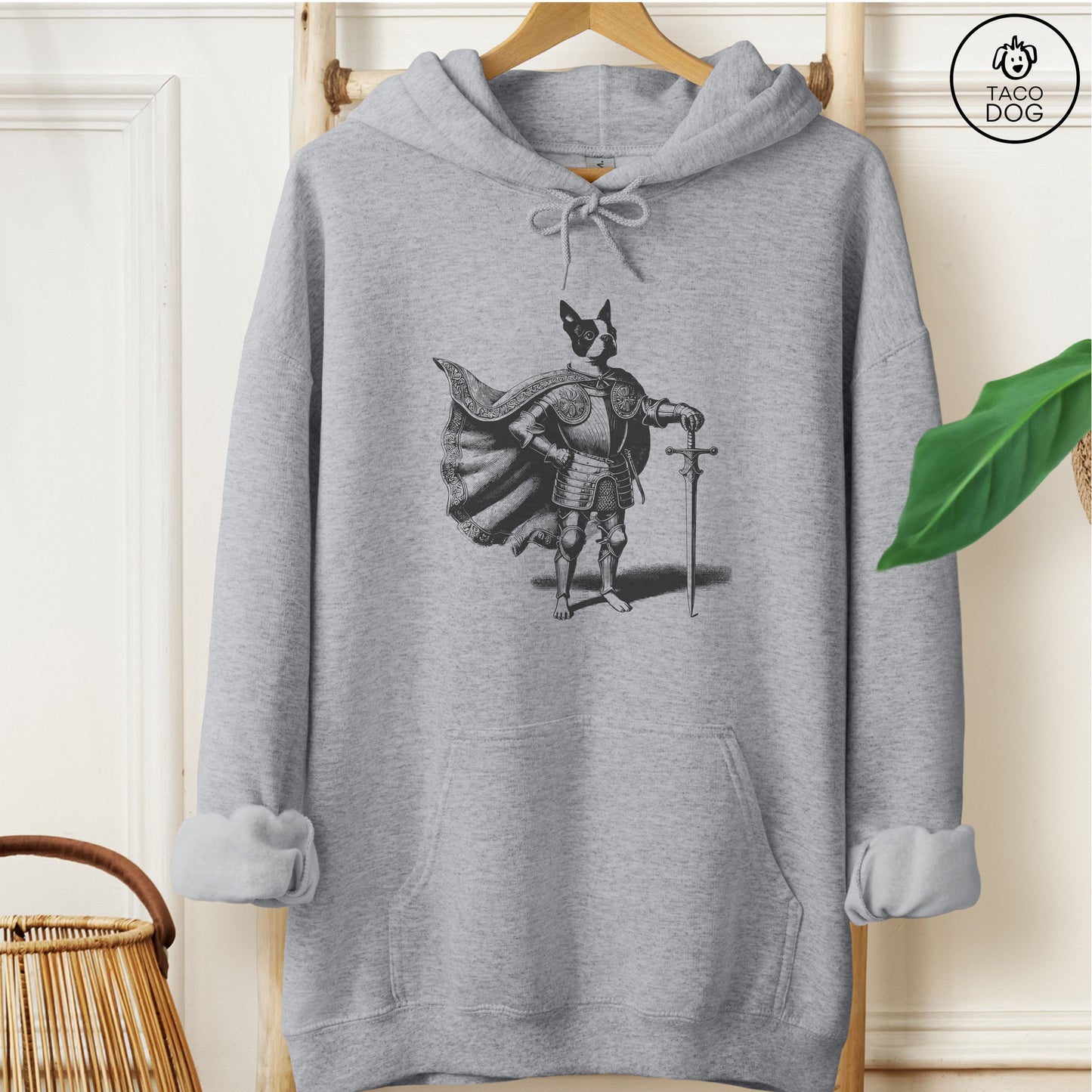 Boston Terrier Knight Hoodie Graphite Heather Taco-Dog