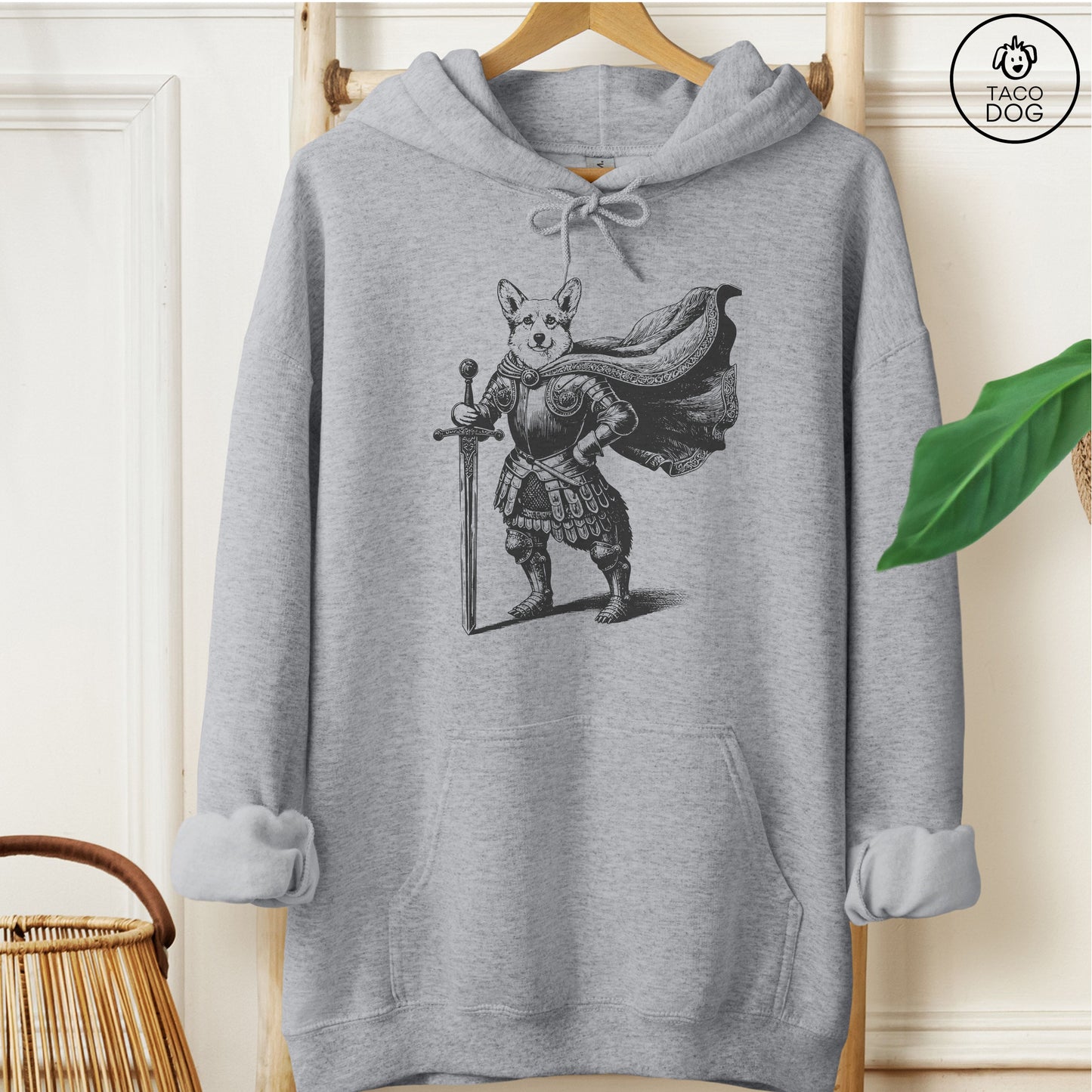 Corgi Knight Hoodie Graphite Heather Taco-Dog