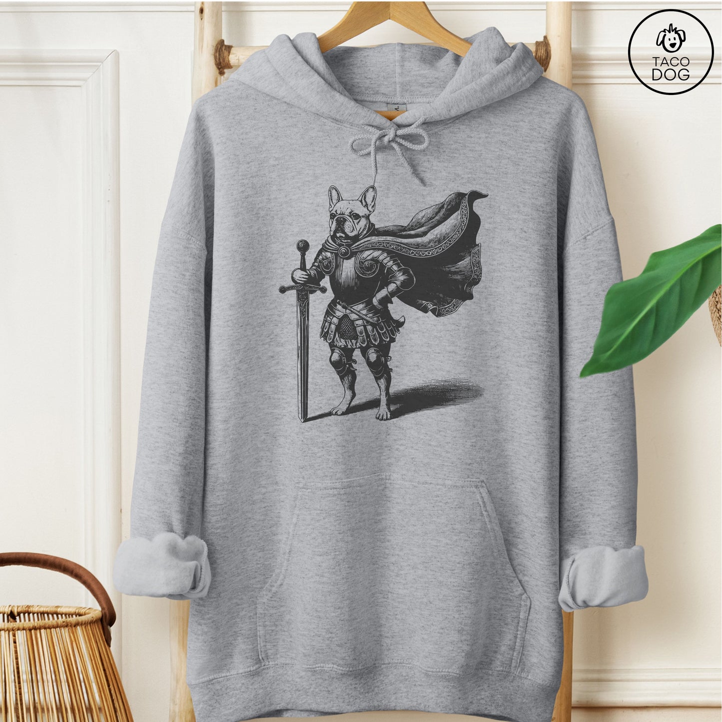 French Bulldog Frenchie Knight Hoodie Graphite Heather Taco-Dog