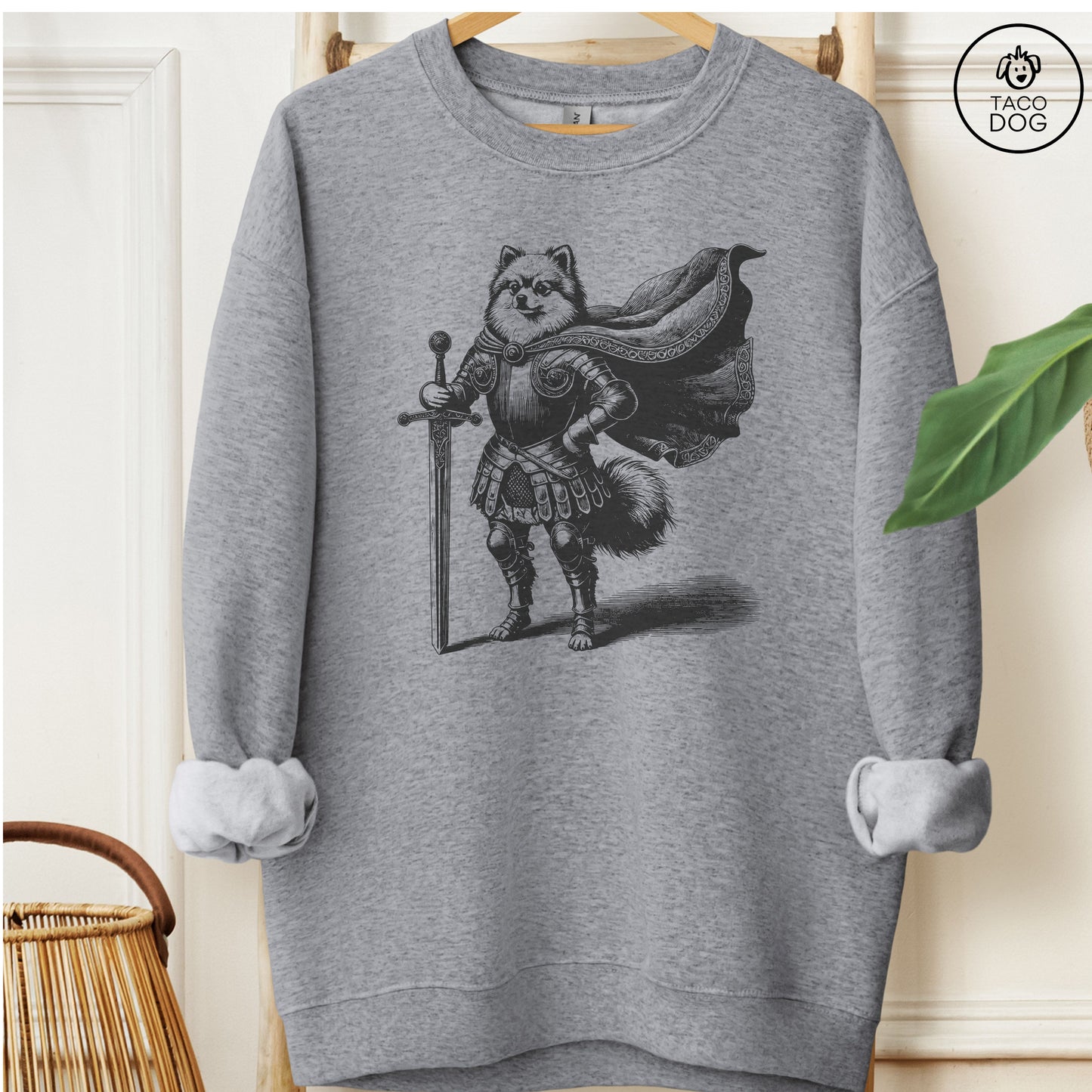Pomeranian Knight Sweatshirt Graphite Heather Taco-Dog