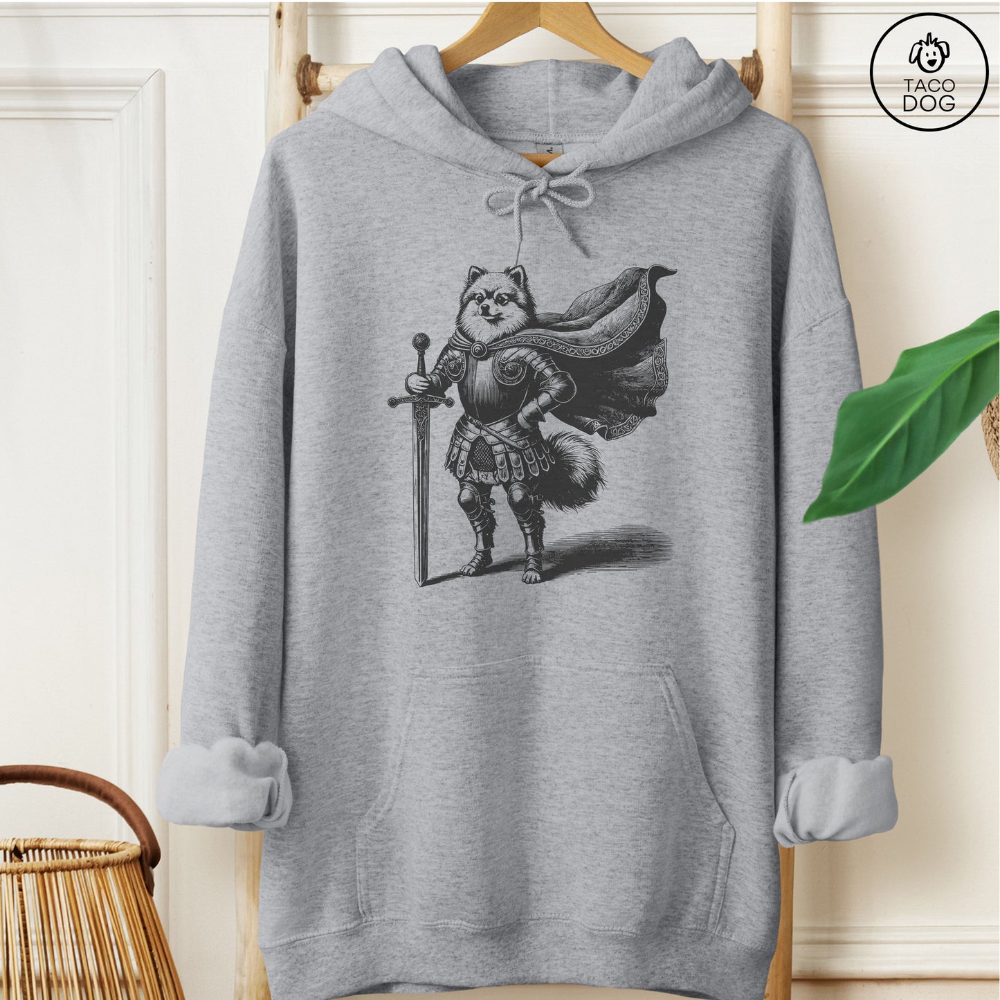 Pomeranian Knight Hoodie Graphite Heather Taco-Dog