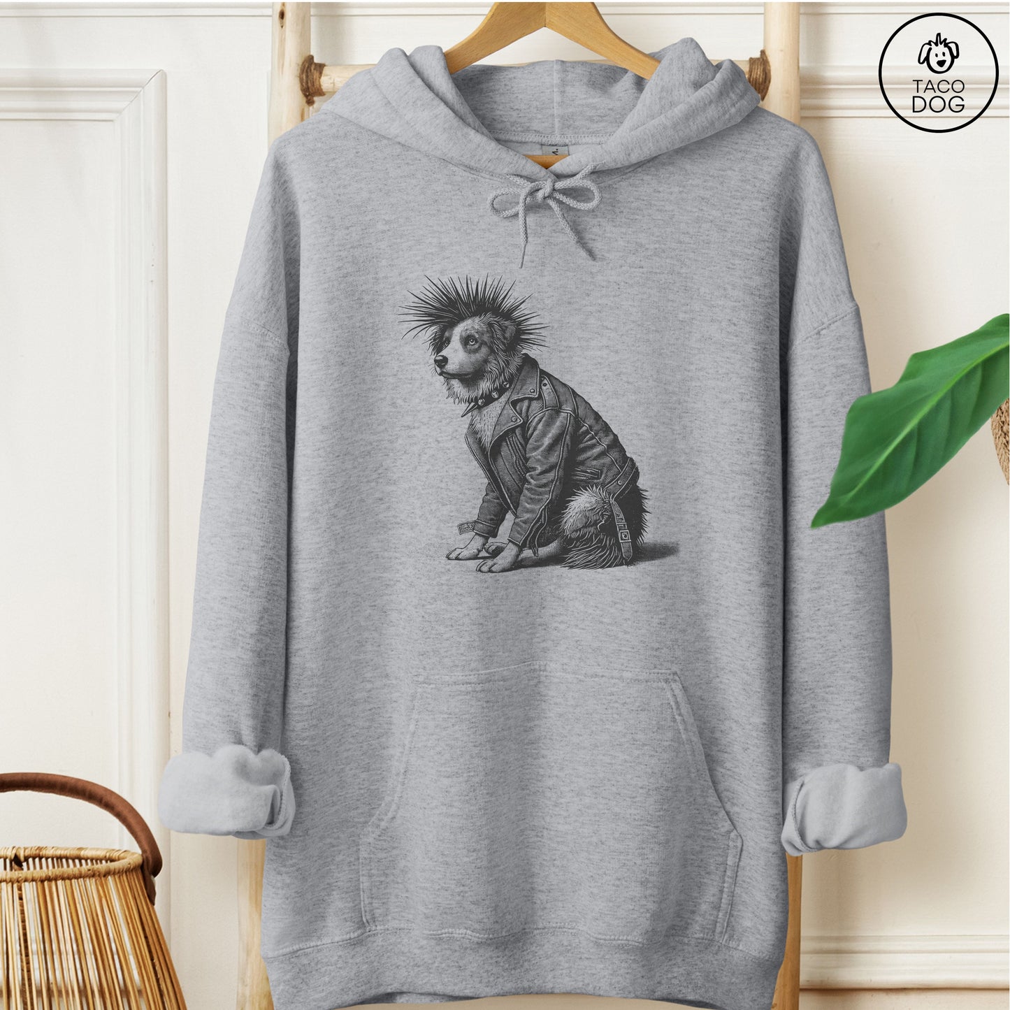 Australian Shepherd Aussie Punk Hoodie Graphite Heather Taco-Dog