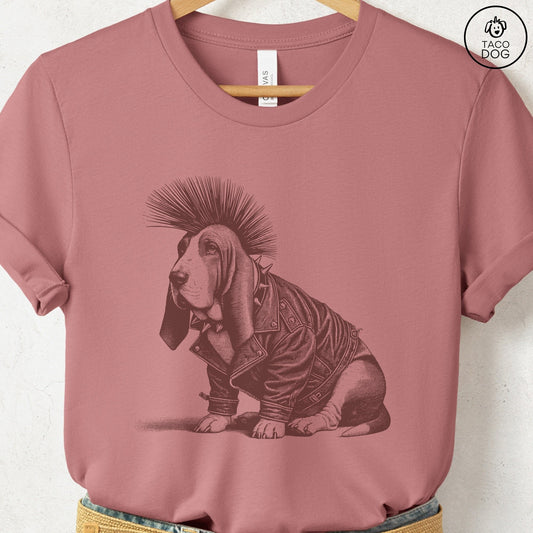 Basset Hound Punk T-Shirt Heather Mauve Taco-Dog