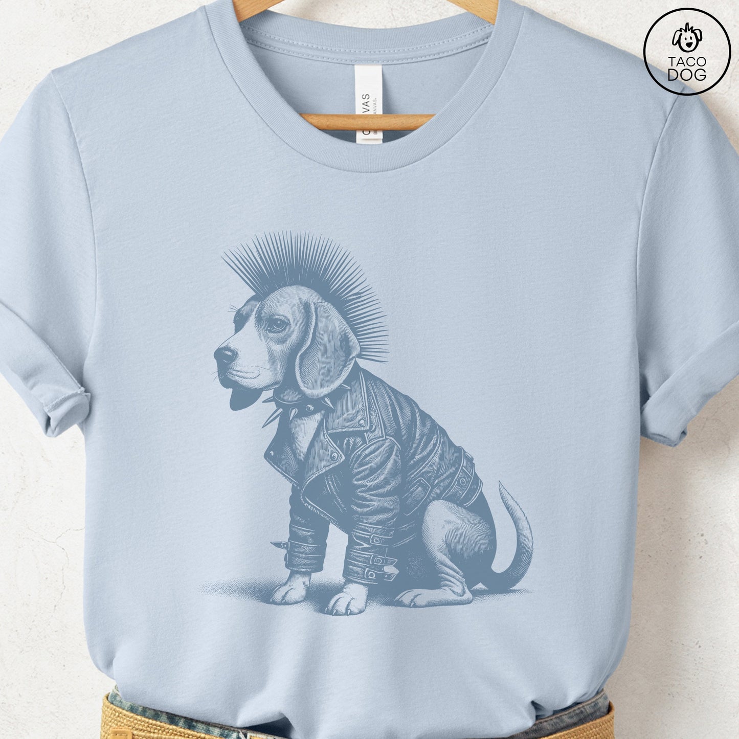 Beagle Punk T-Shirt Light Blue Taco-Dog