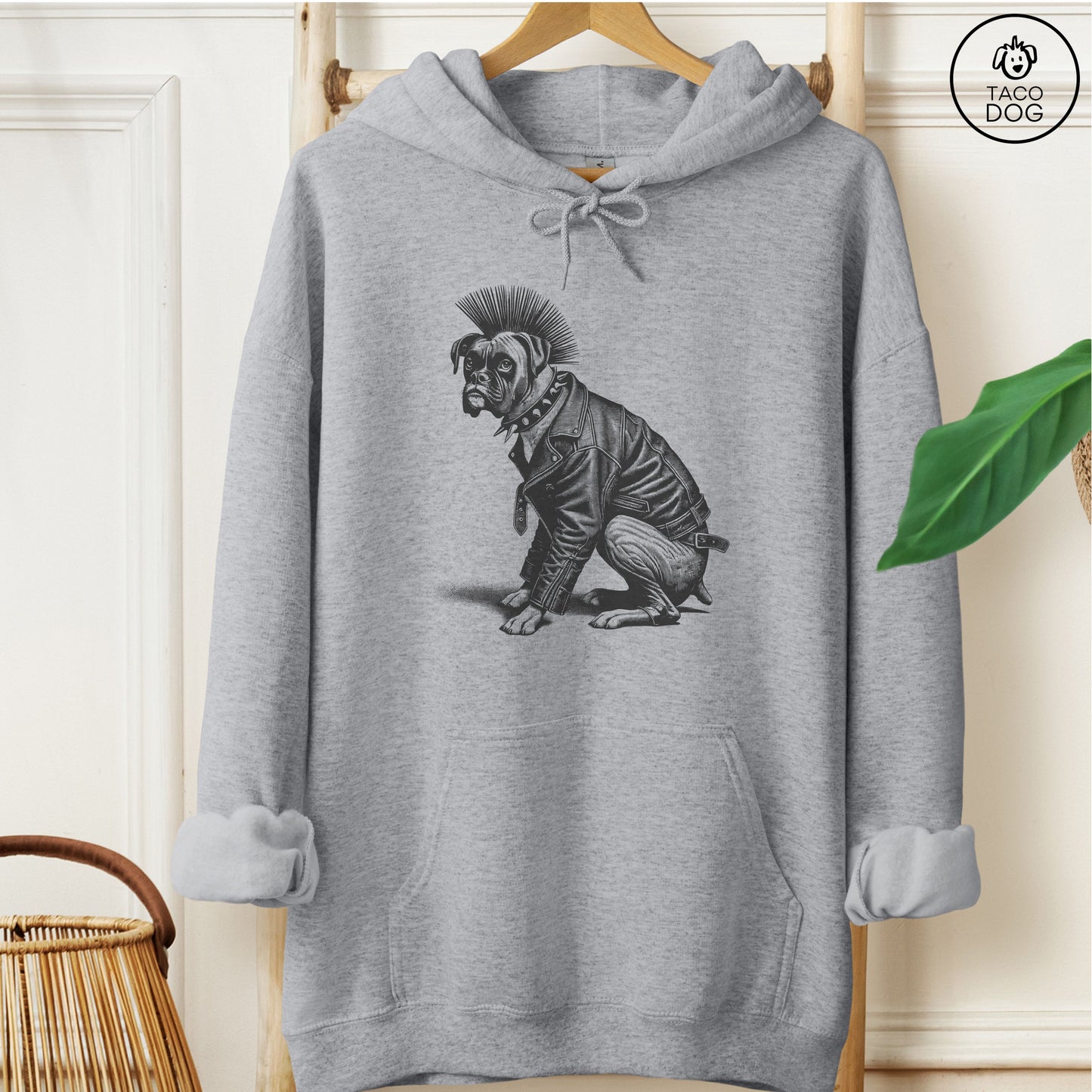 Boxer Dog Punk Hoodie Graphite Heather Taco-Dog