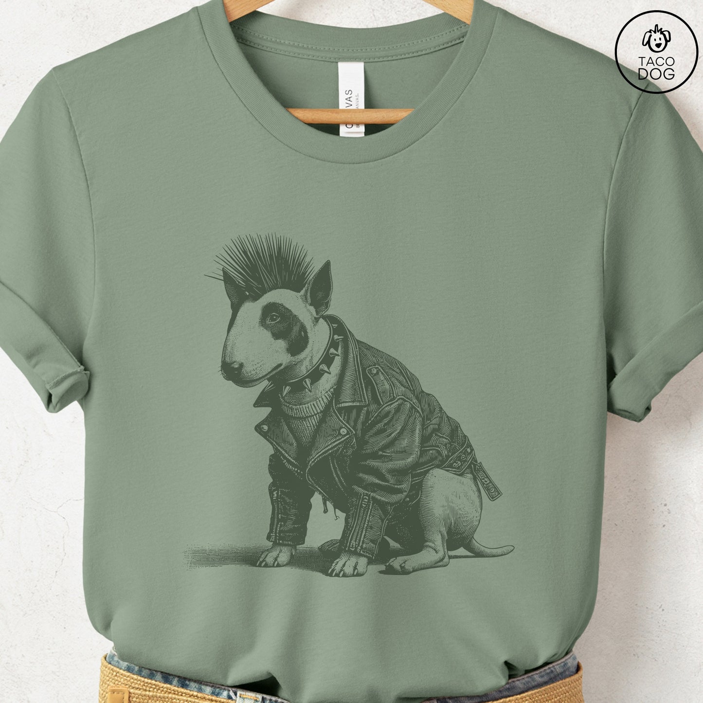 Bull Terrier Punk T-Shirt Sage Taco-Dog