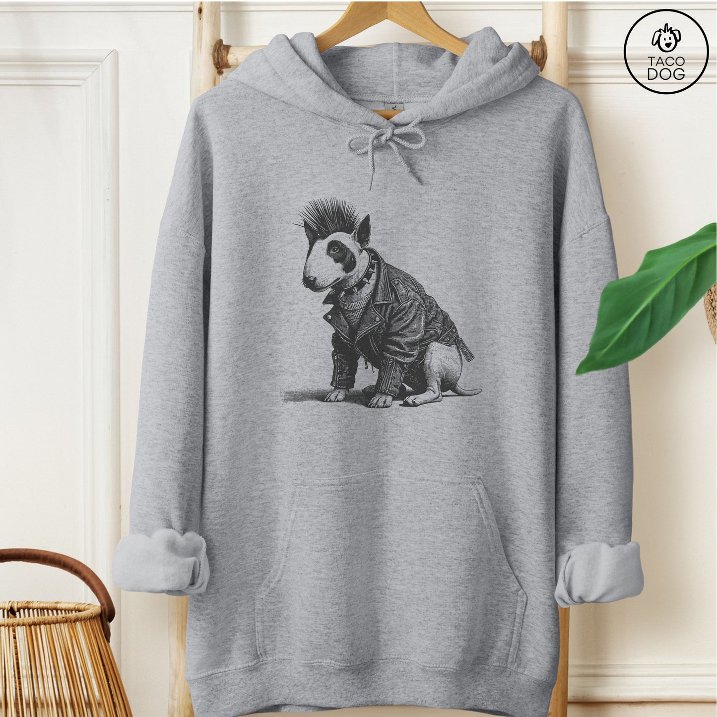Bull Terrier Punk Hoodie Graphite Heather Taco-Dog