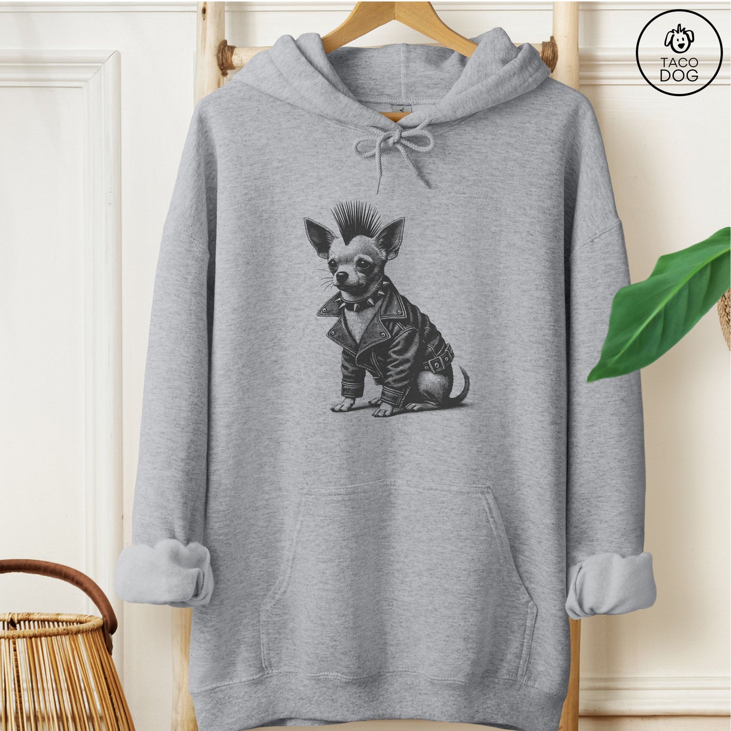 Chihuahua Punk Hoodie Graphite Heather Taco-Dog