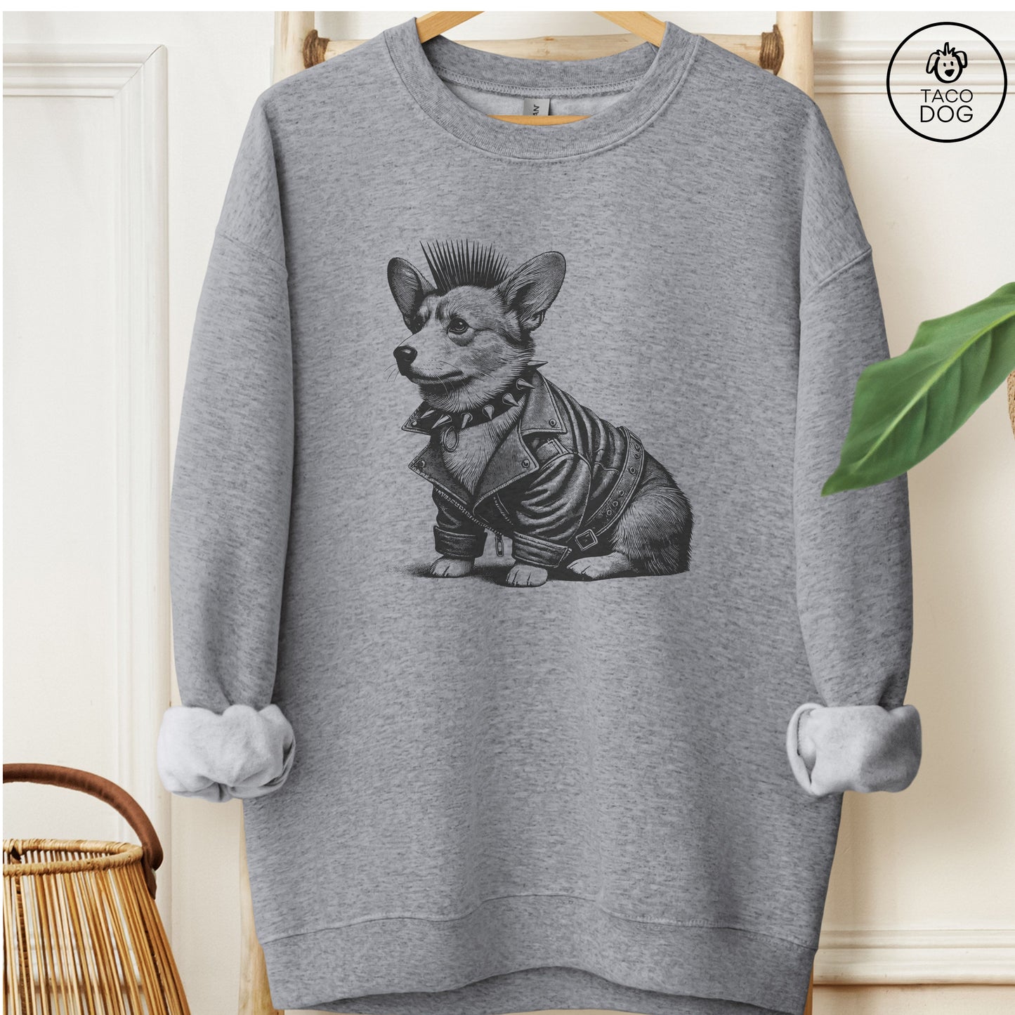 Corgi Punk Sweatshirt Graphite Heather Taco-Dog