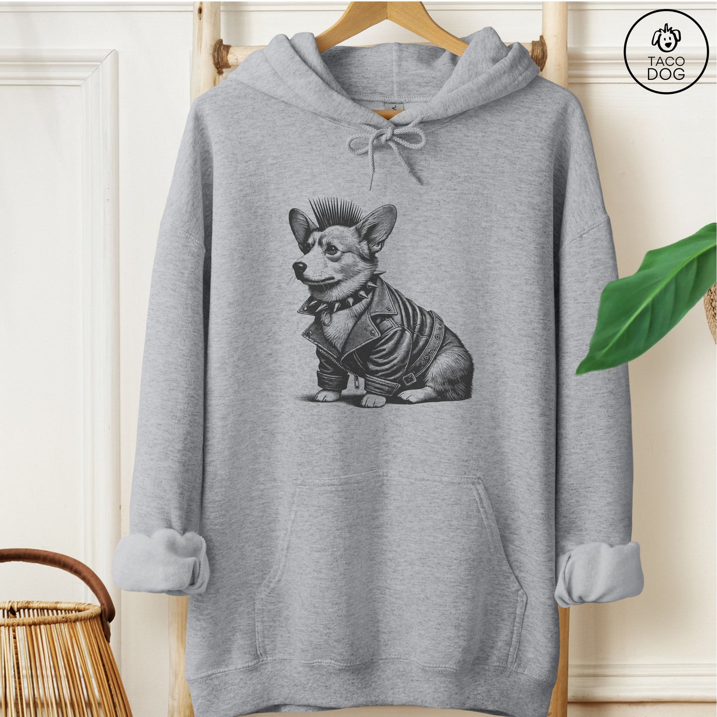 Corgi Punk Hoodie Graphite Heather Taco-Dog
