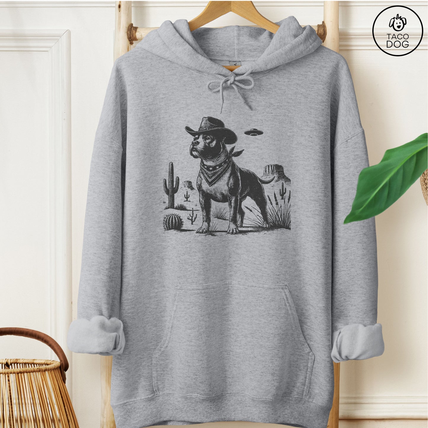 Pitbull Staffie Ink Cowboy UFO Hoodie Graphite Heather Taco-Dog