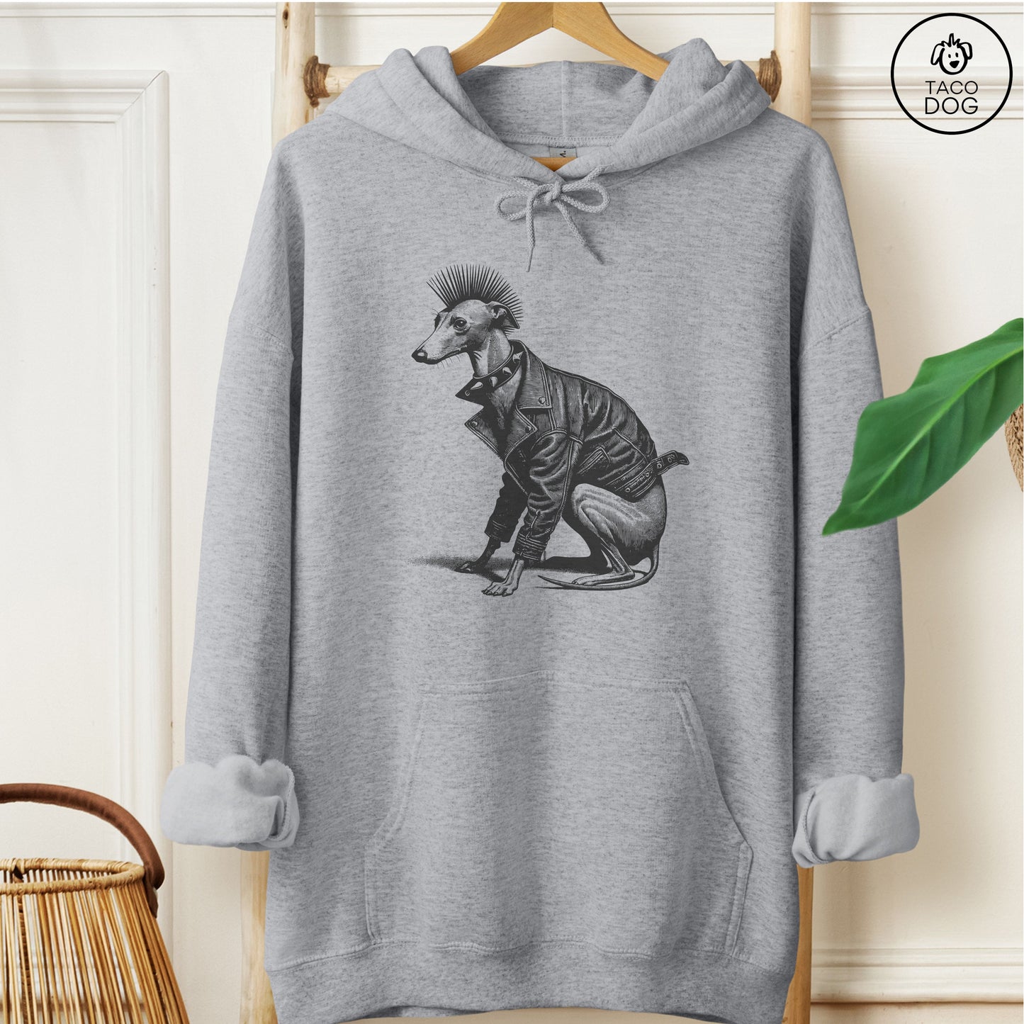 Italian Greyhound Whippet Iggy Punk Hoodie Graphite Heather Taco-Dog